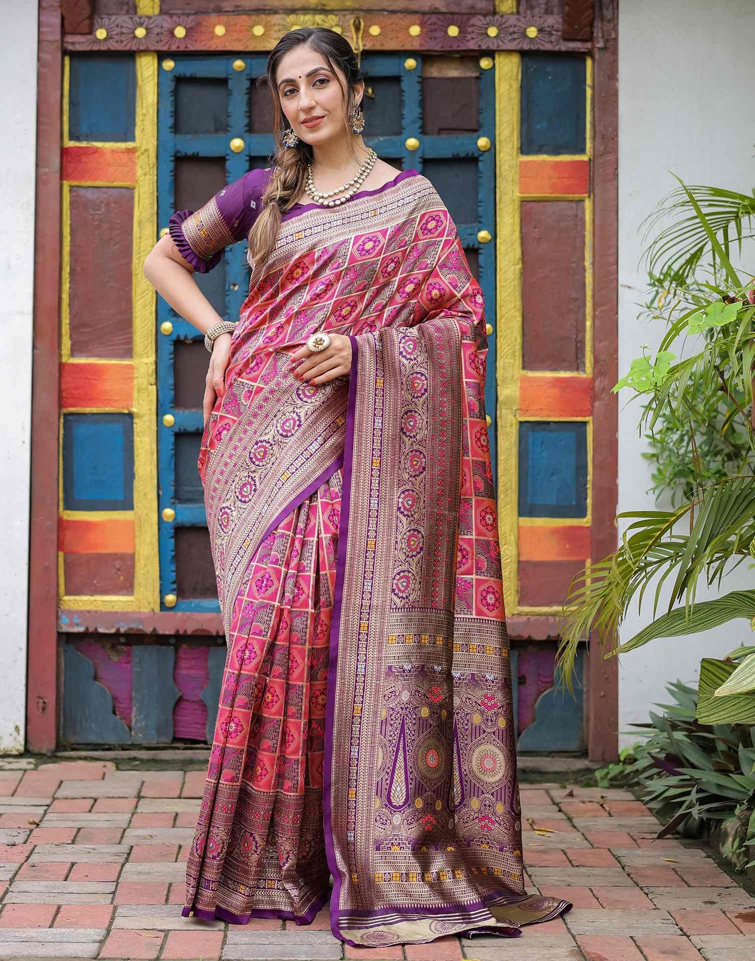 Pink Silk Woven Saree