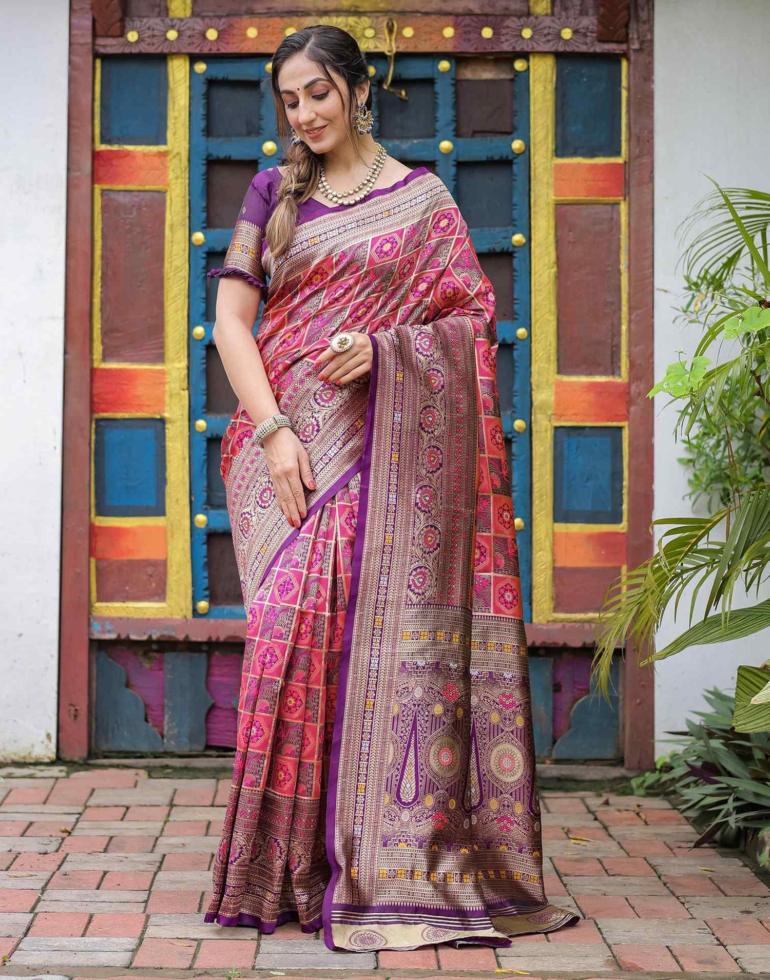 Pink Silk Woven Saree