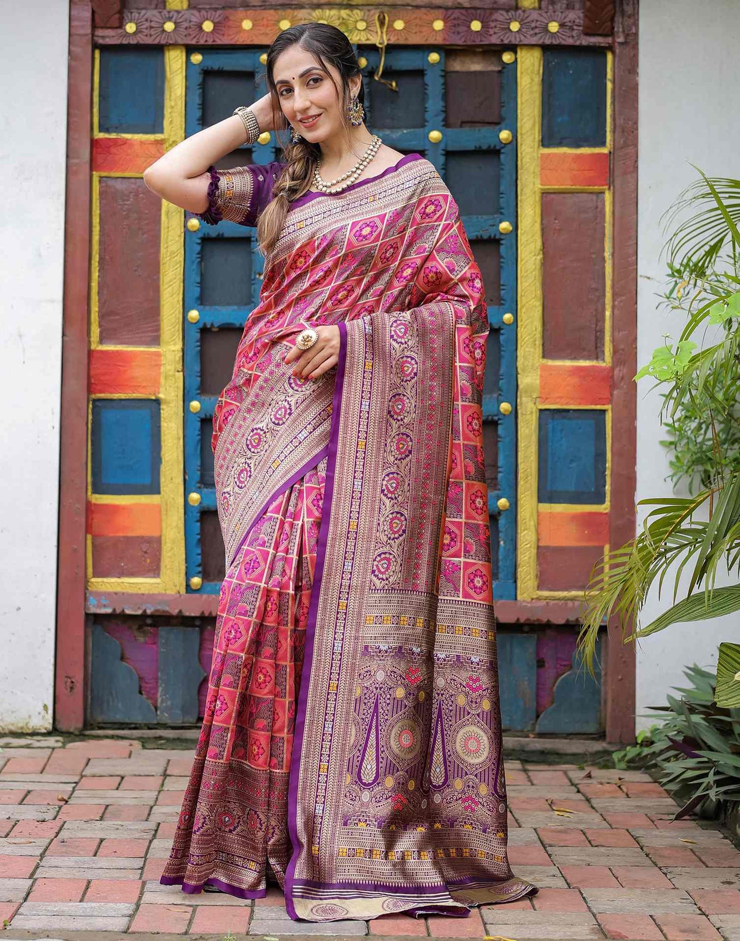 Pink Silk Woven Saree