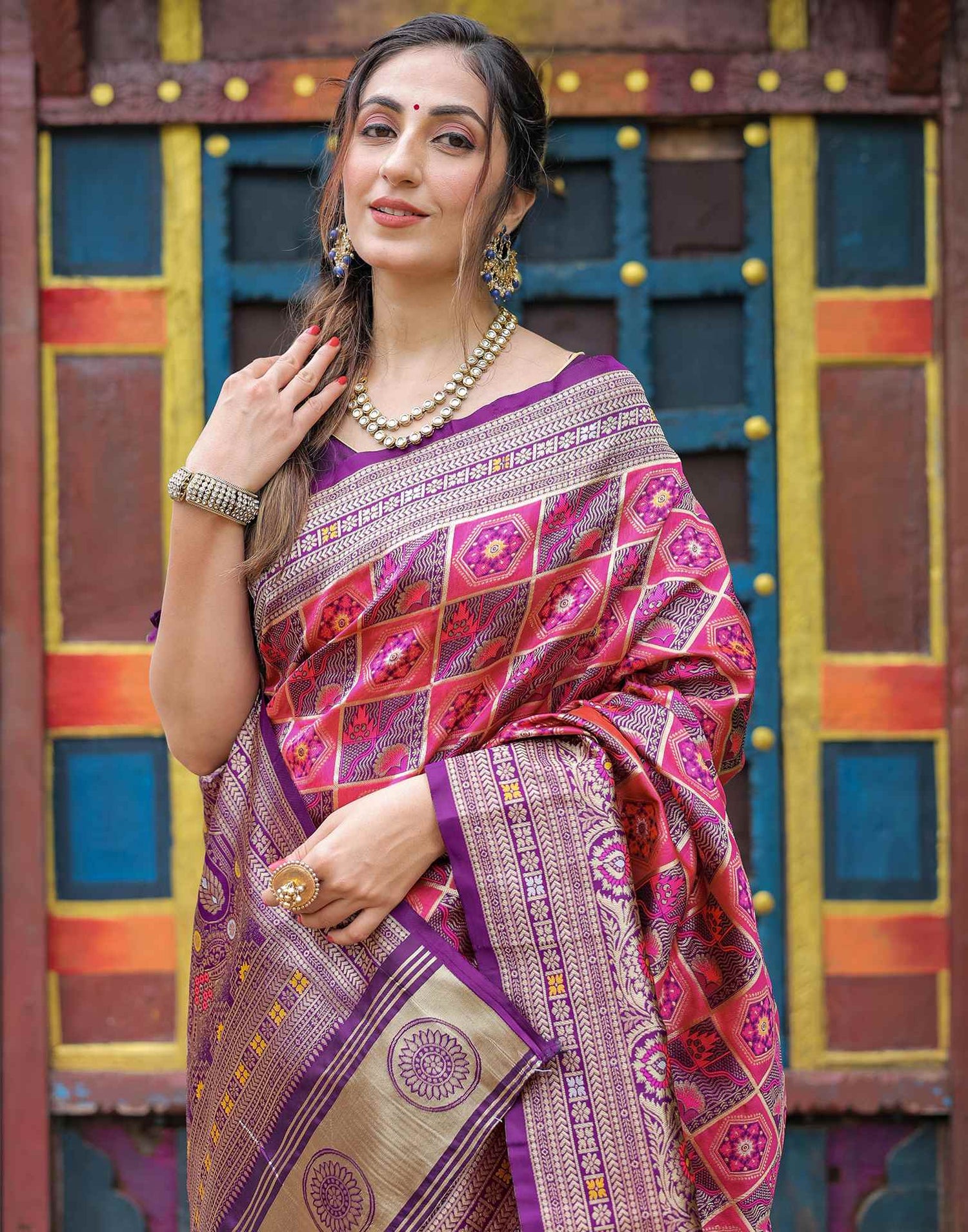 Pink Silk Woven Saree