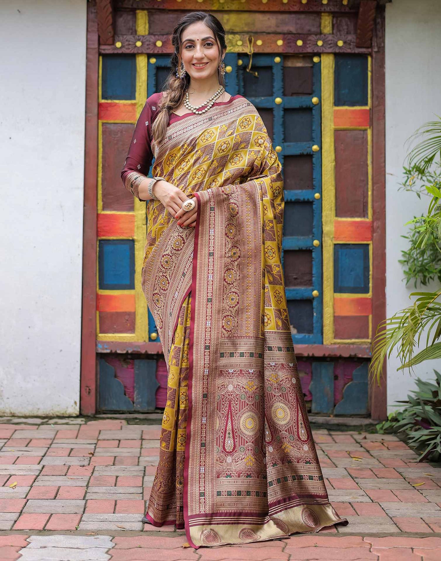 Yellow Silk Woven Saree
