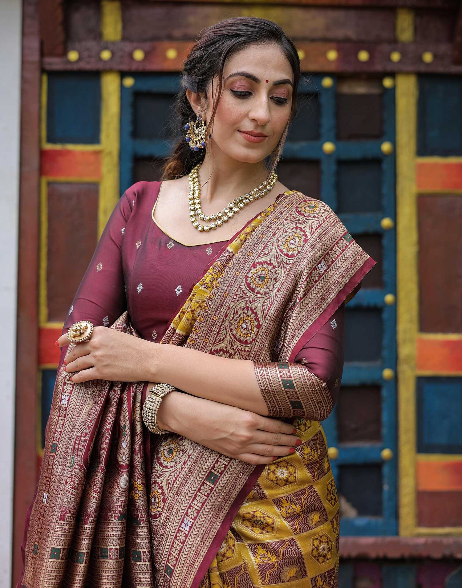 Yellow Silk Woven Saree