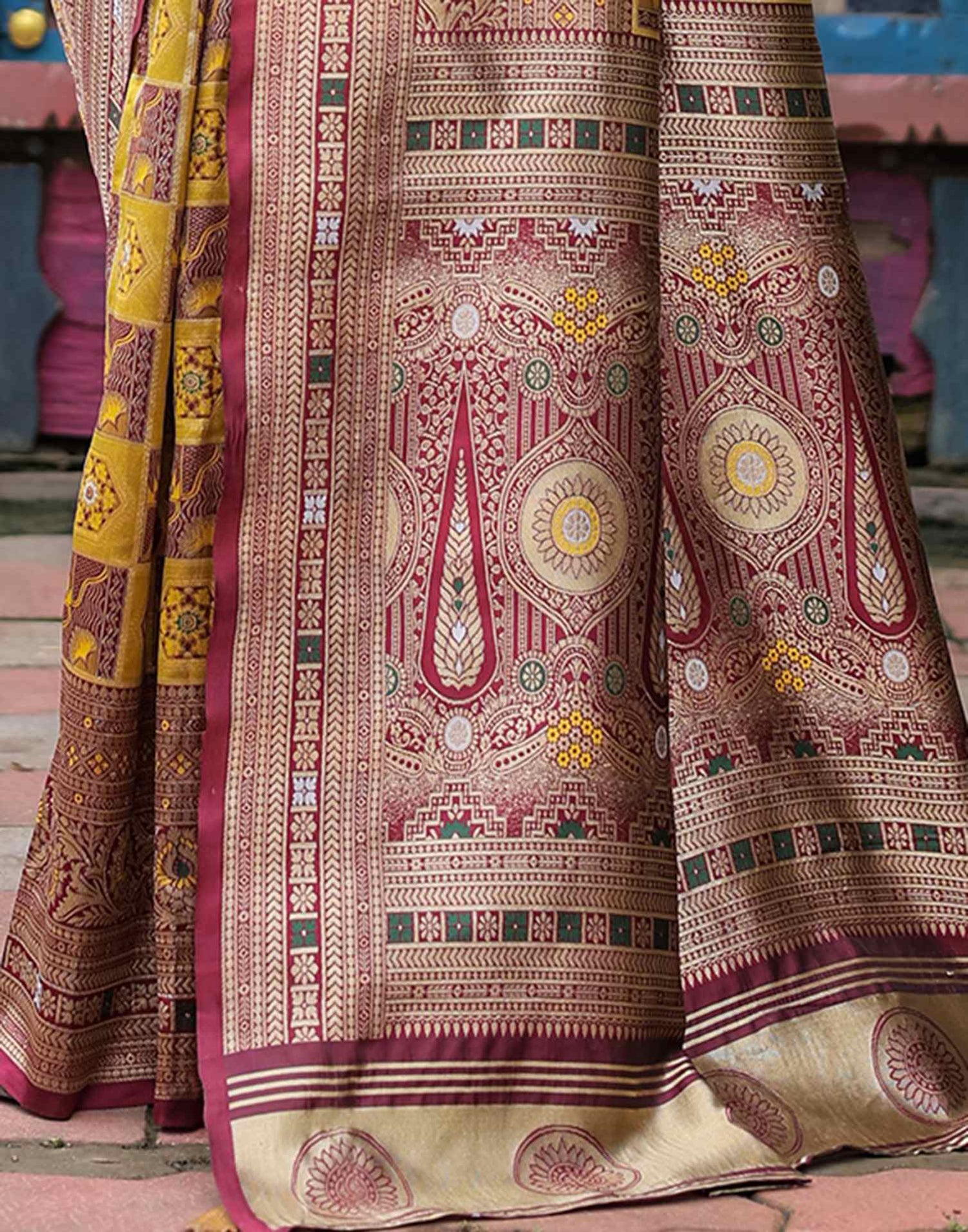 Yellow Silk Woven Saree