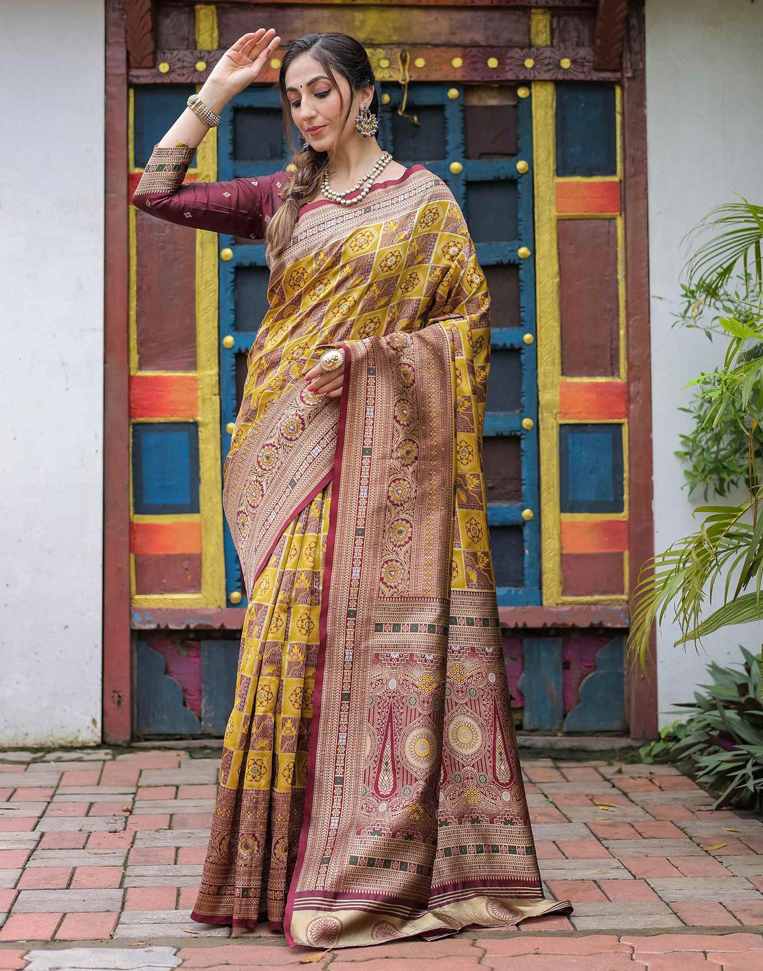 Yellow Silk Woven Saree