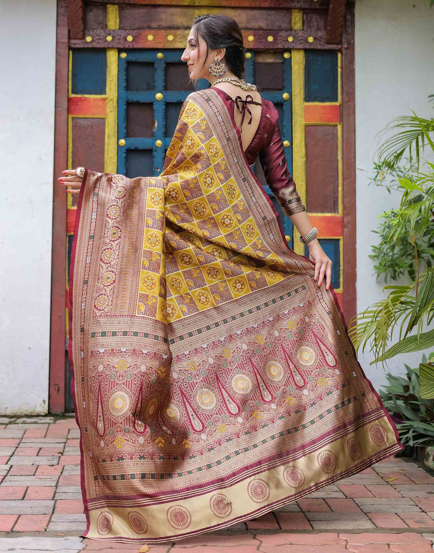 Yellow Silk Woven Saree