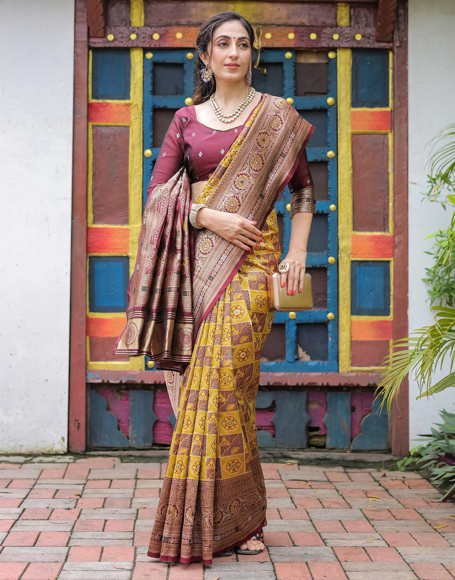 Yellow Silk Woven Saree