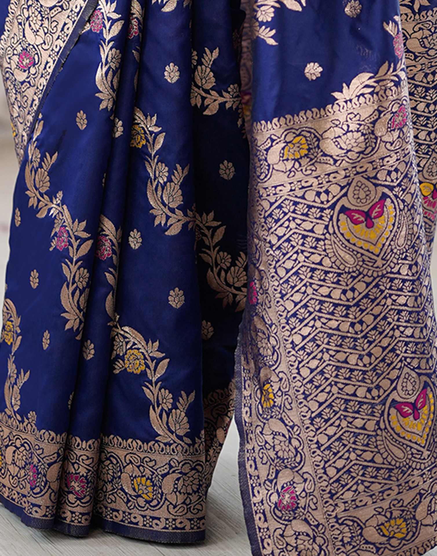 Navy Blue Silk Woven Banarasi Saree