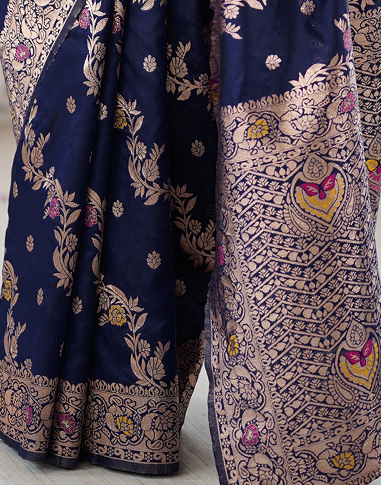 Navy Blue Silk Woven Banarasi Saree