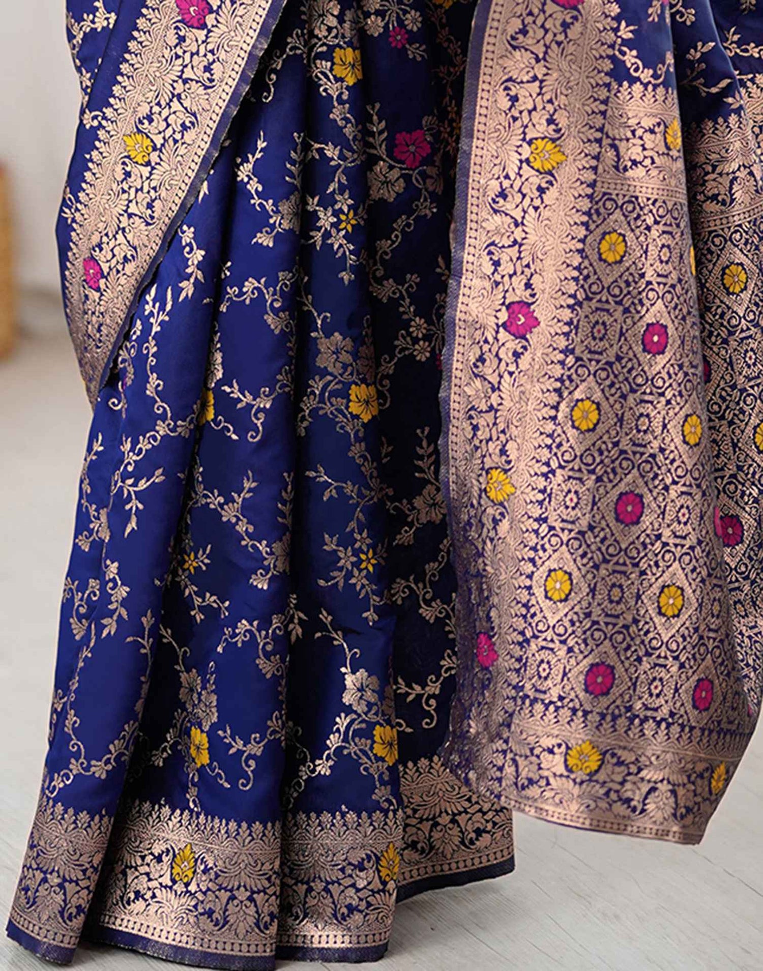 Navy Blue Silk Woven Banarasi Saree