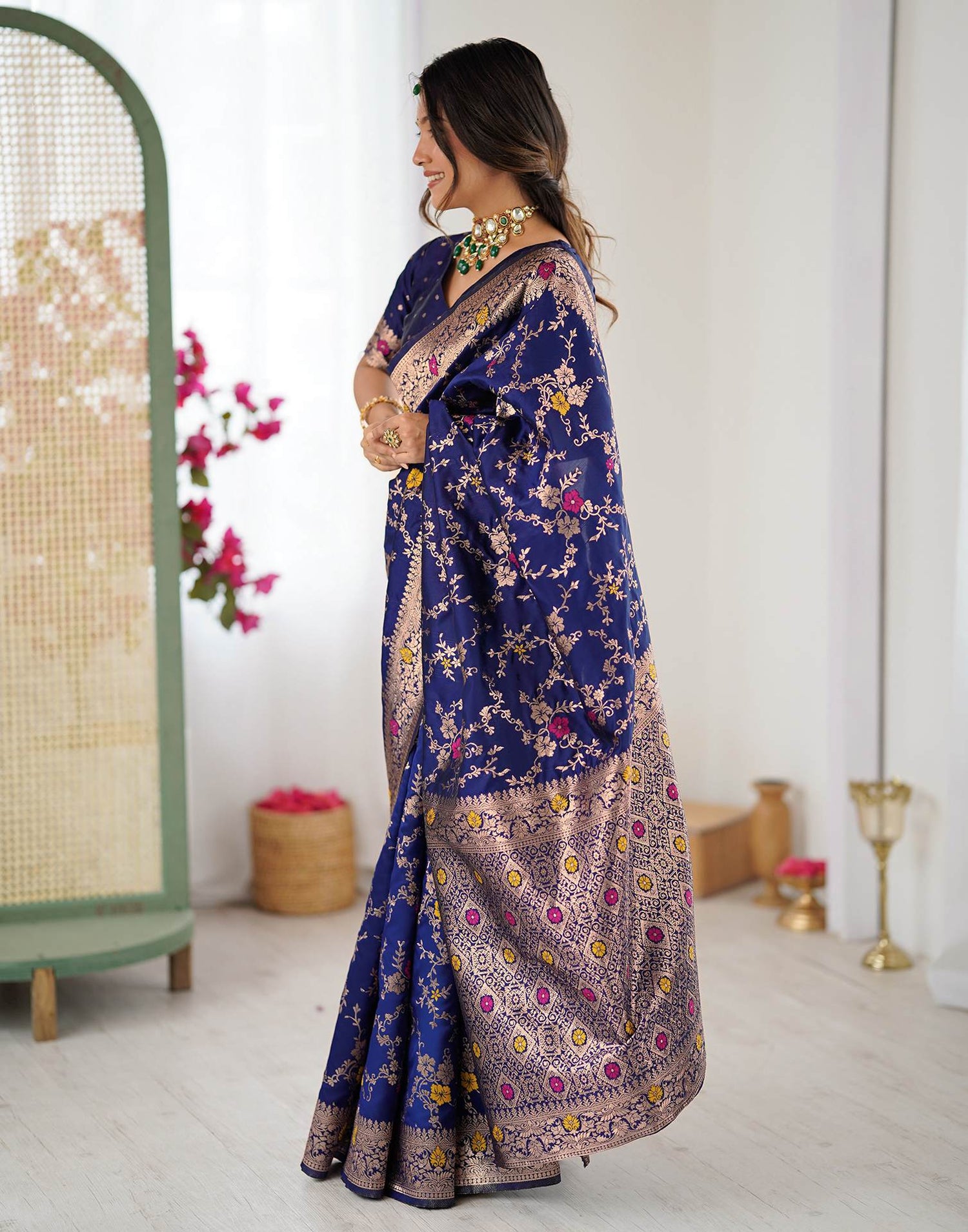 Navy Blue Silk Woven Banarasi Saree