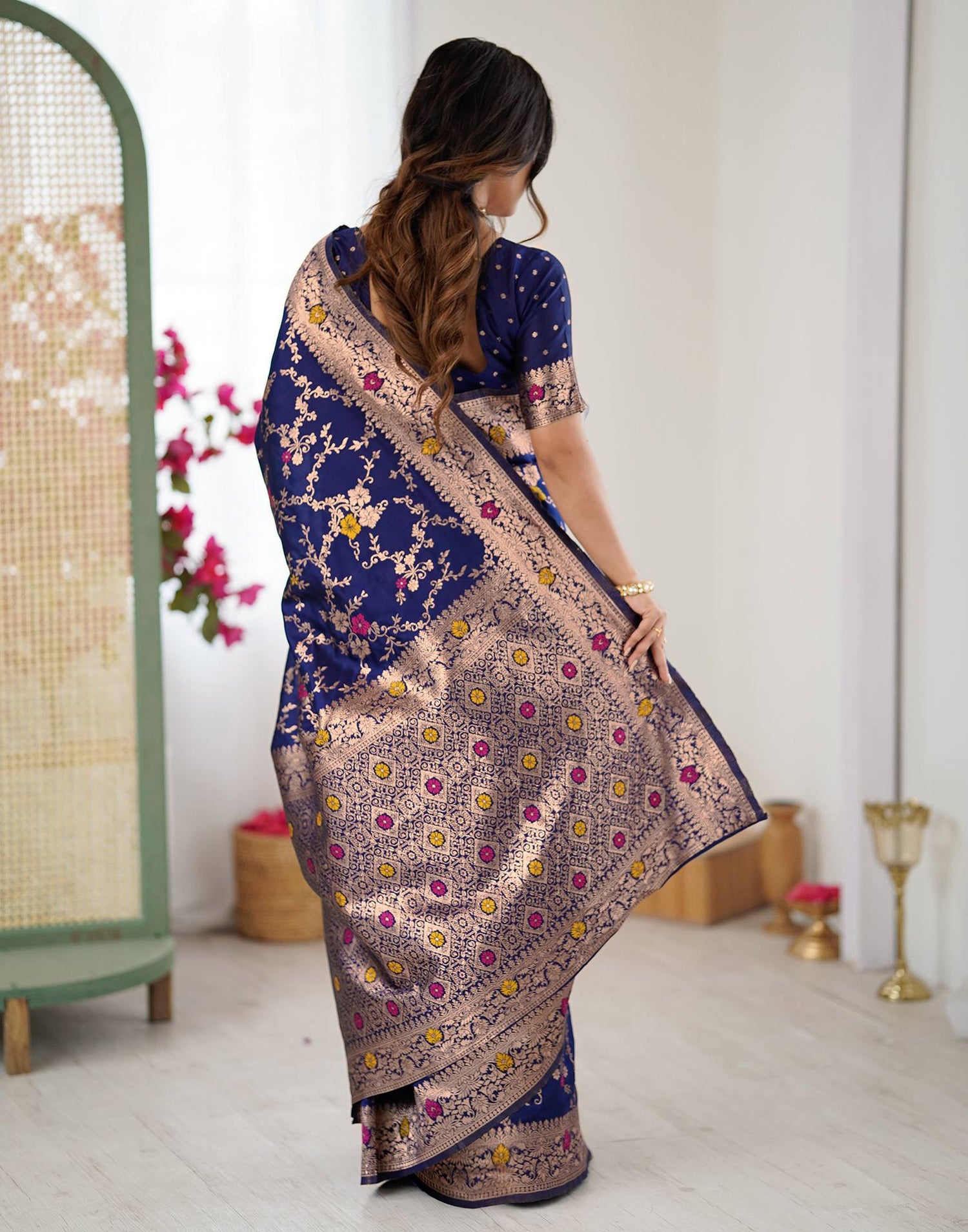 Navy Blue Silk Woven Banarasi Saree
