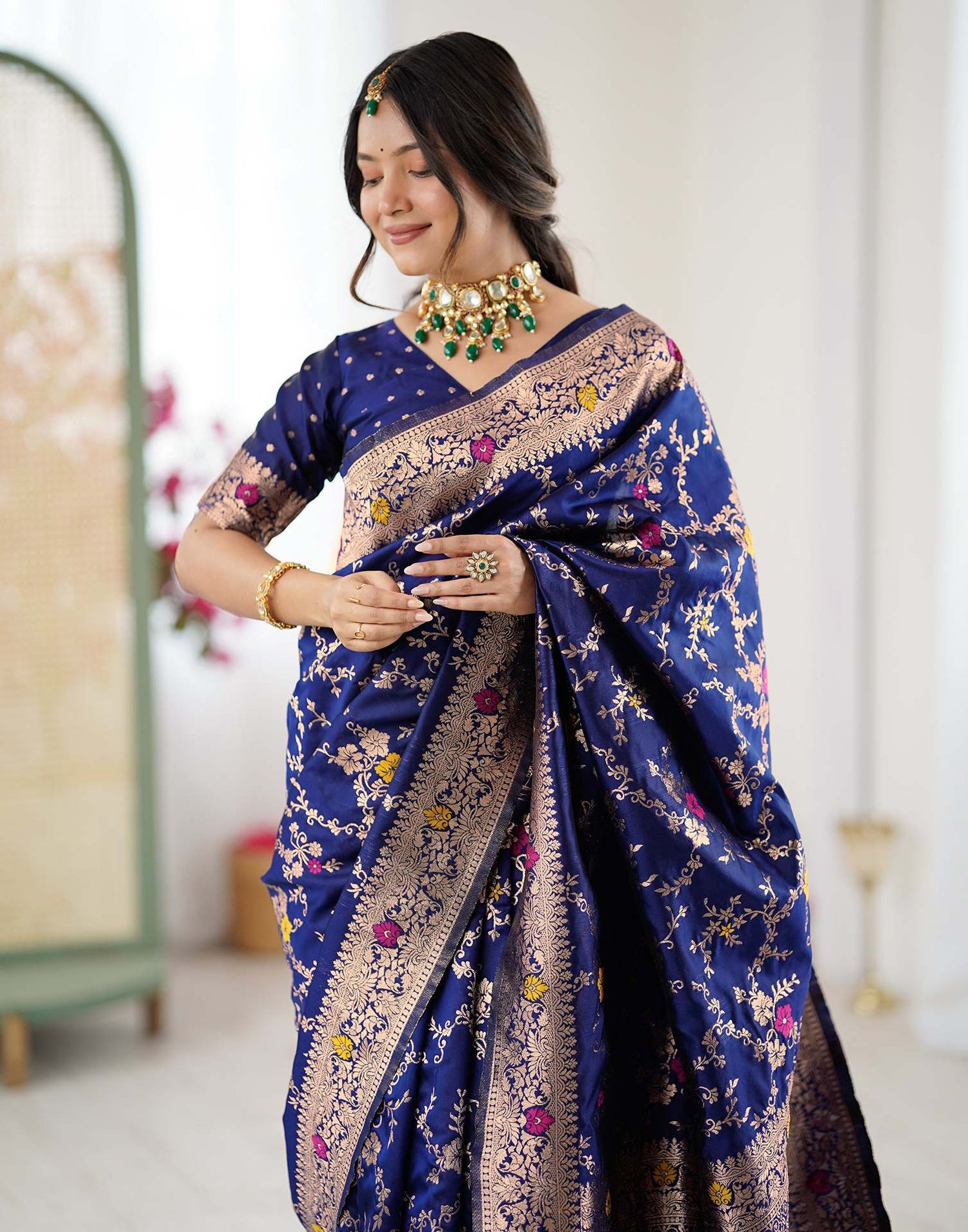 Navy Blue Silk Woven Banarasi Saree