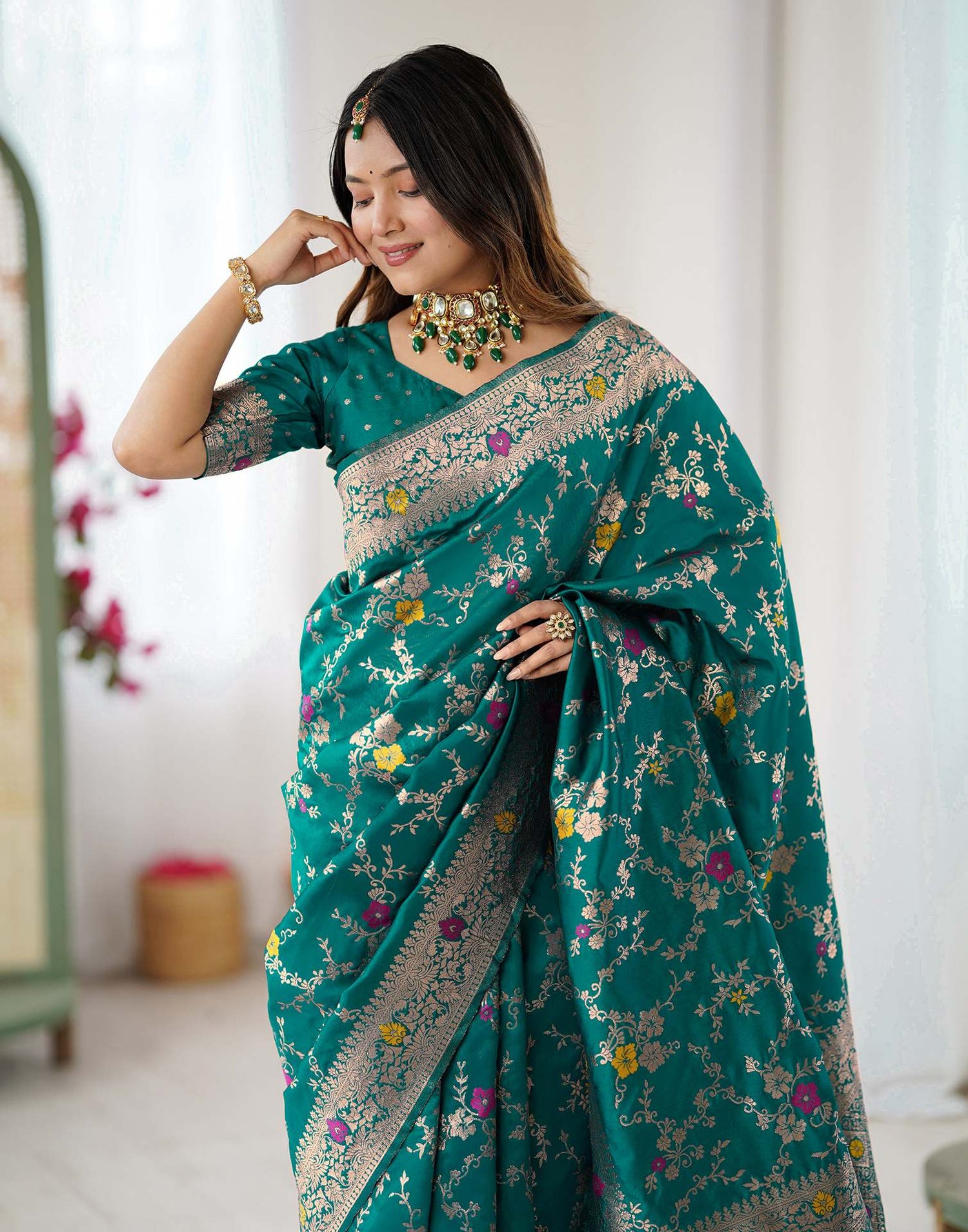 Teal Green Silk Woven Banarasi Saree