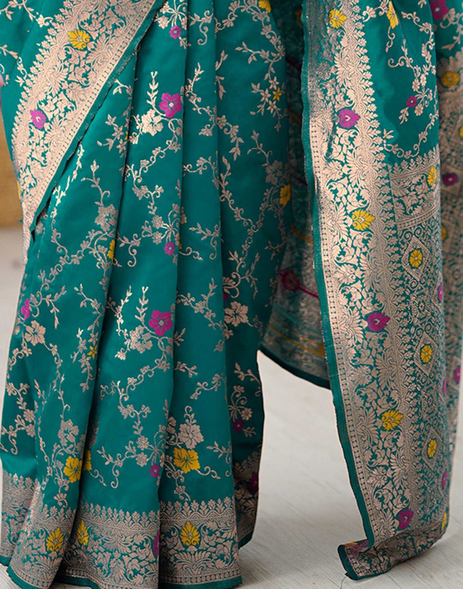 Teal Green Silk Woven Banarasi Saree