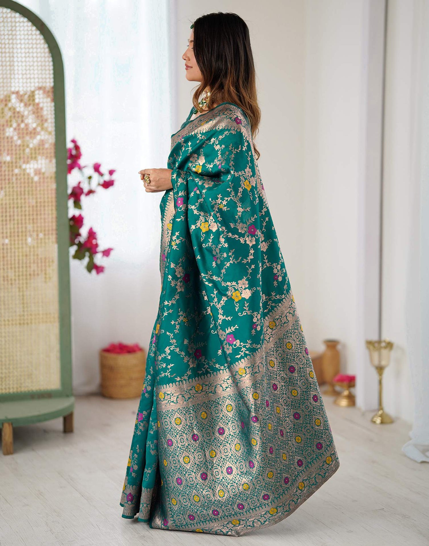 Teal Green Silk Woven Banarasi Saree