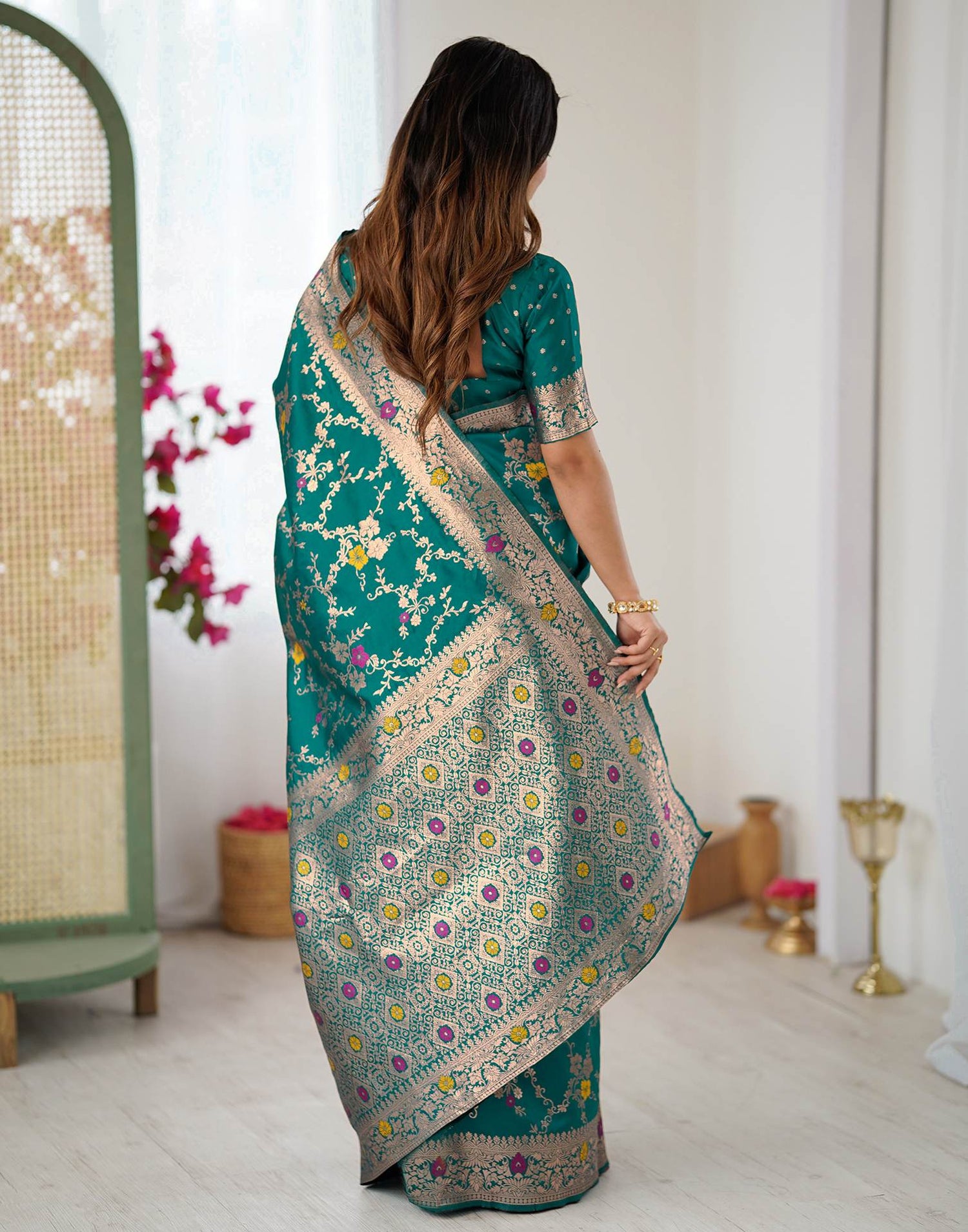 Teal Green Silk Woven Banarasi Saree