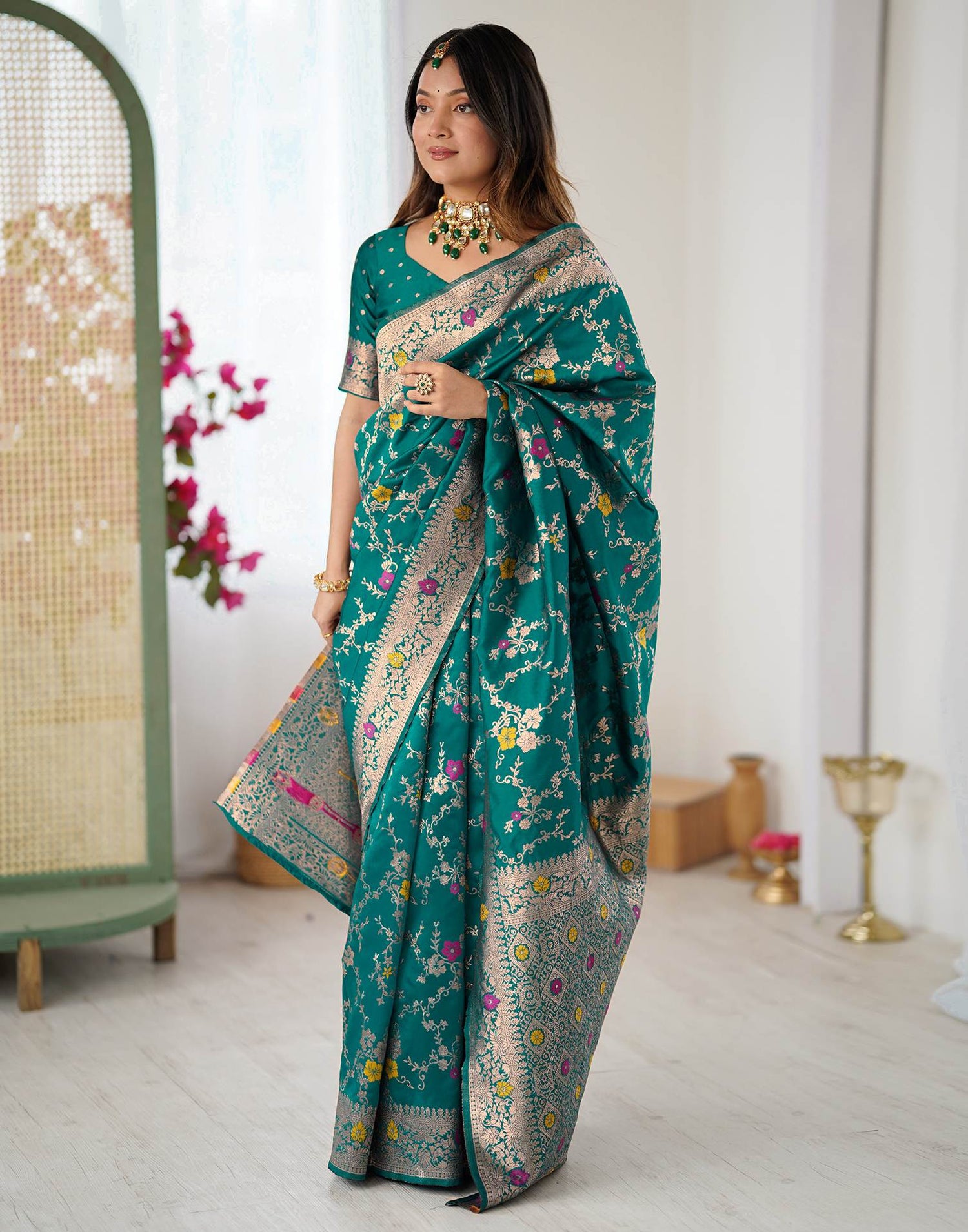Teal Green Silk Woven Banarasi Saree