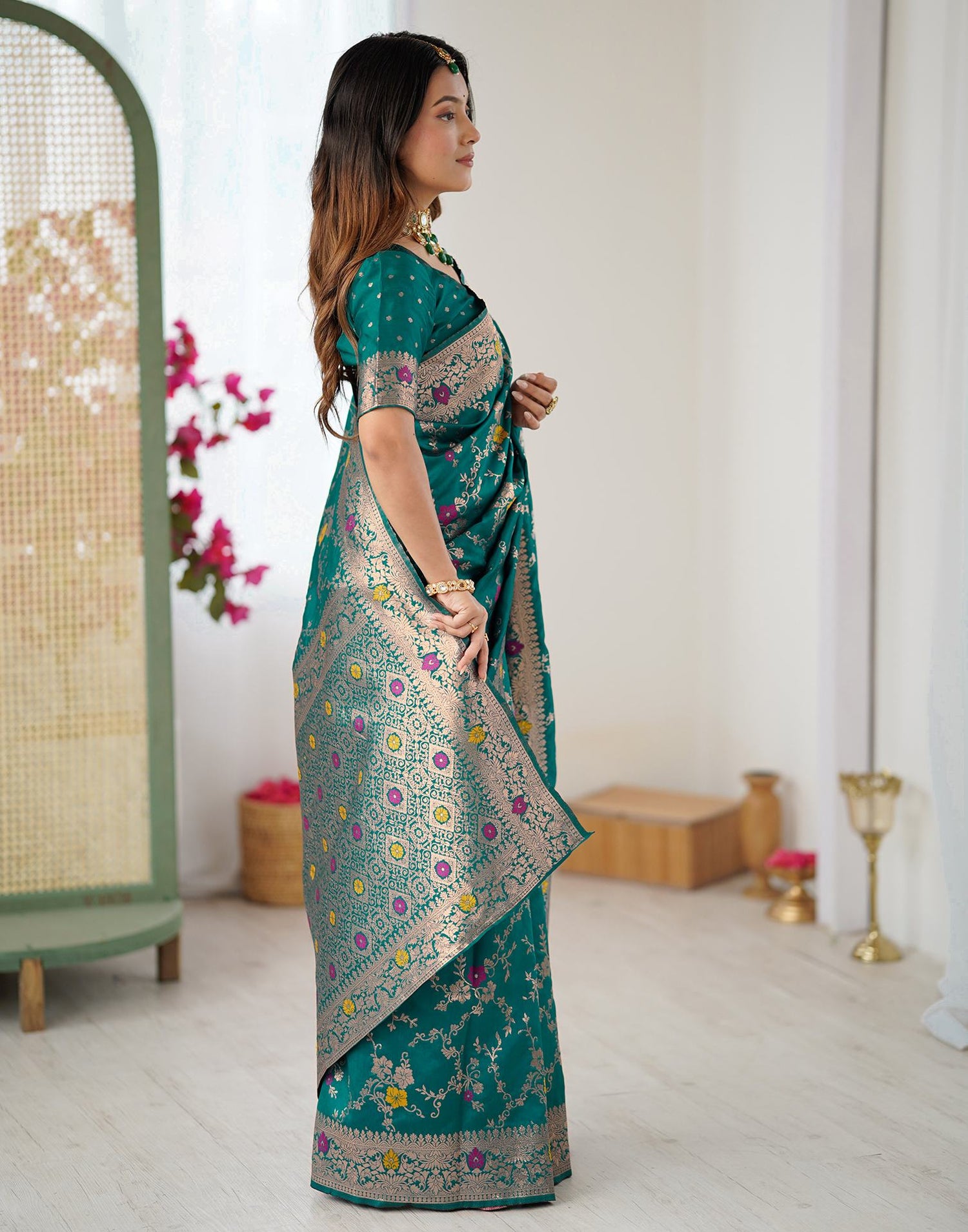Teal Green Silk Woven Banarasi Saree