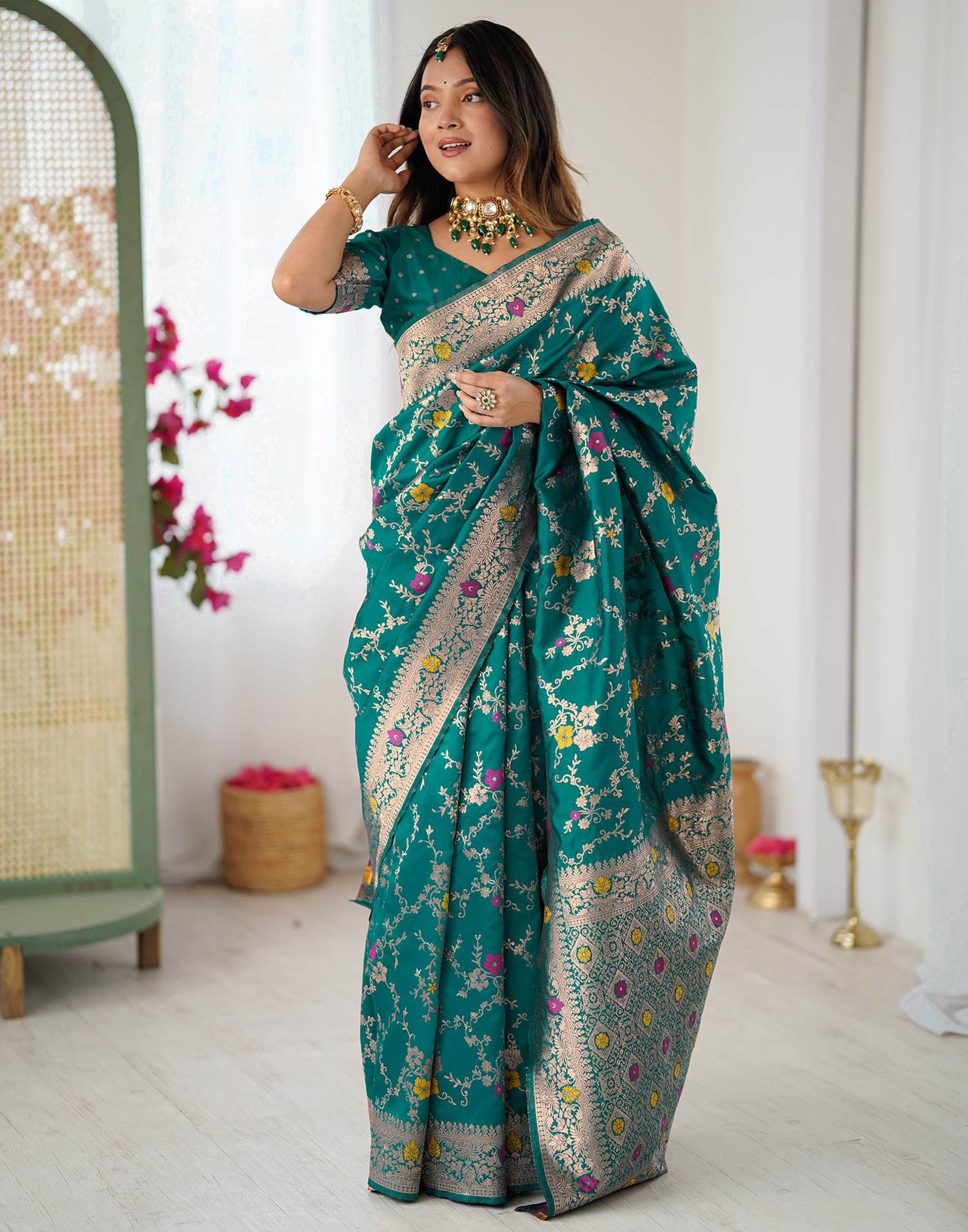Teal Green Silk Woven Banarasi Saree