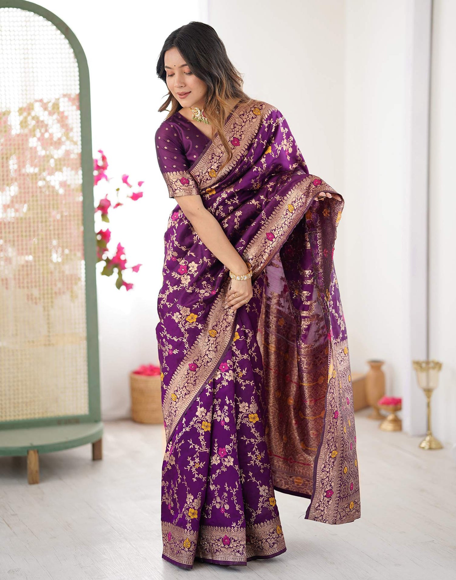 Dark Purple Silk Woven Banarasi Saree