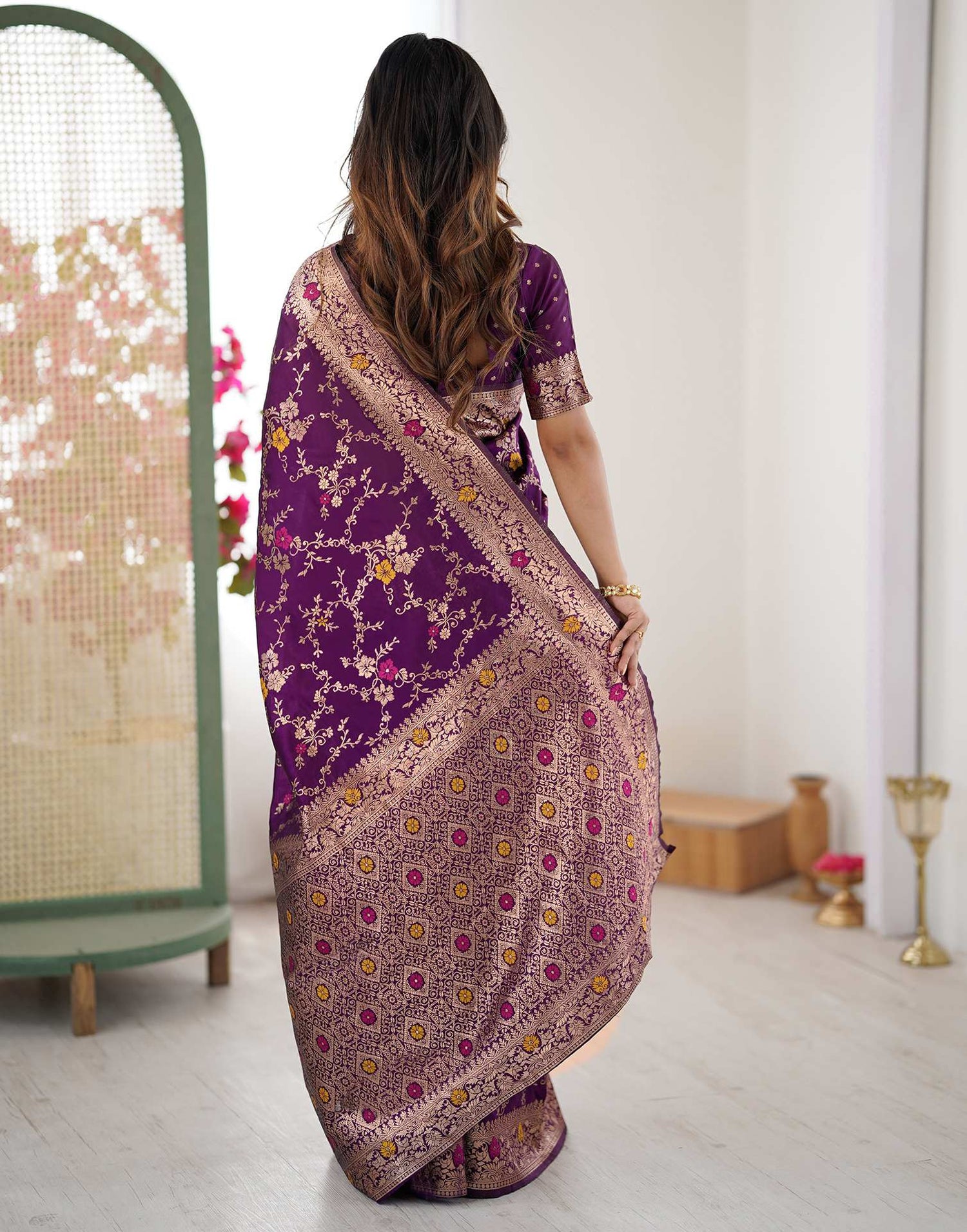 Dark Purple Silk Woven Banarasi Saree
