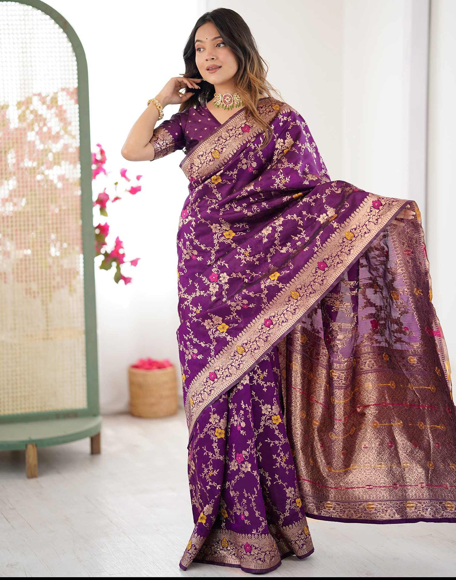 Dark Purple Silk Woven Banarasi Saree