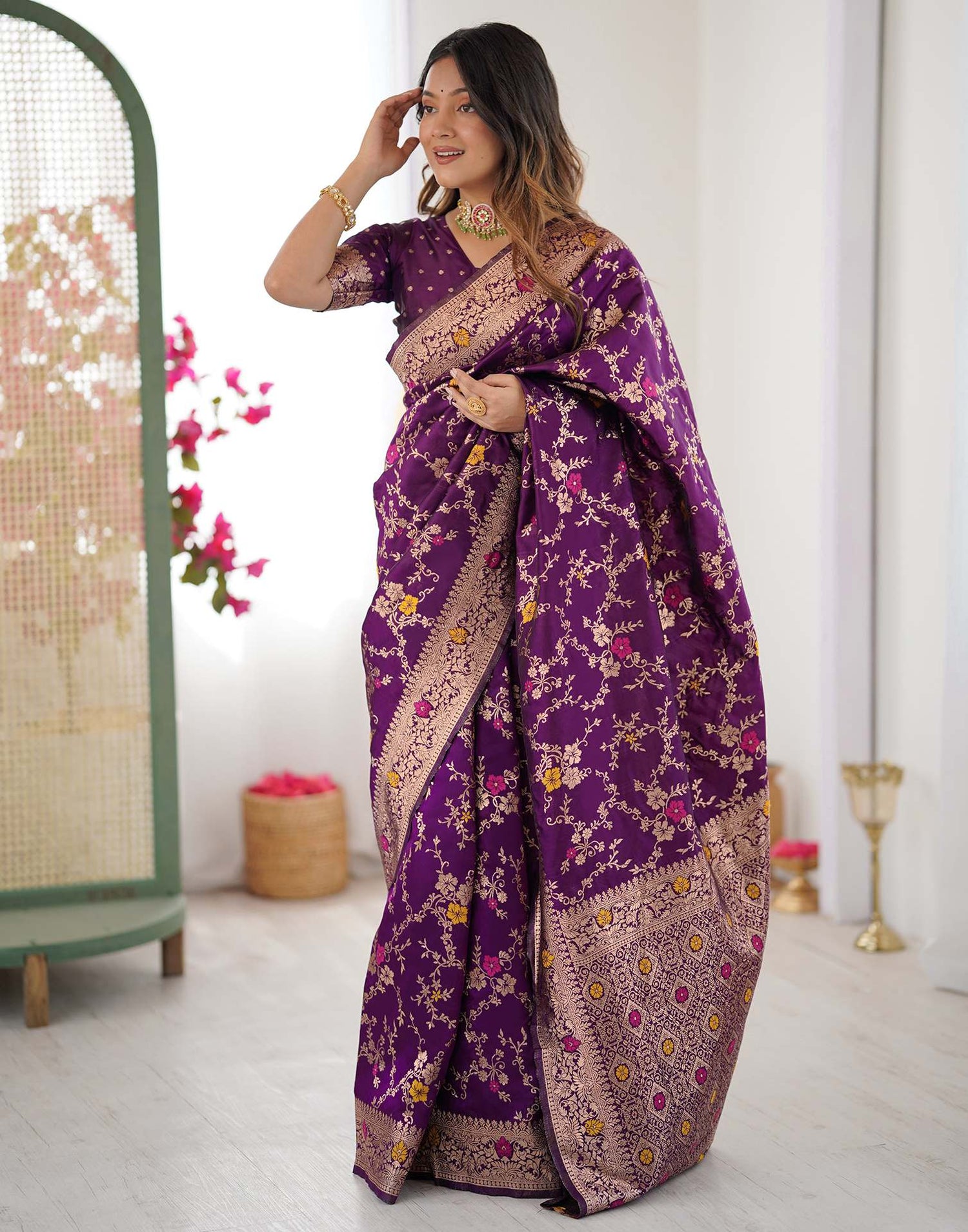 Dark Purple Silk Woven Banarasi Saree