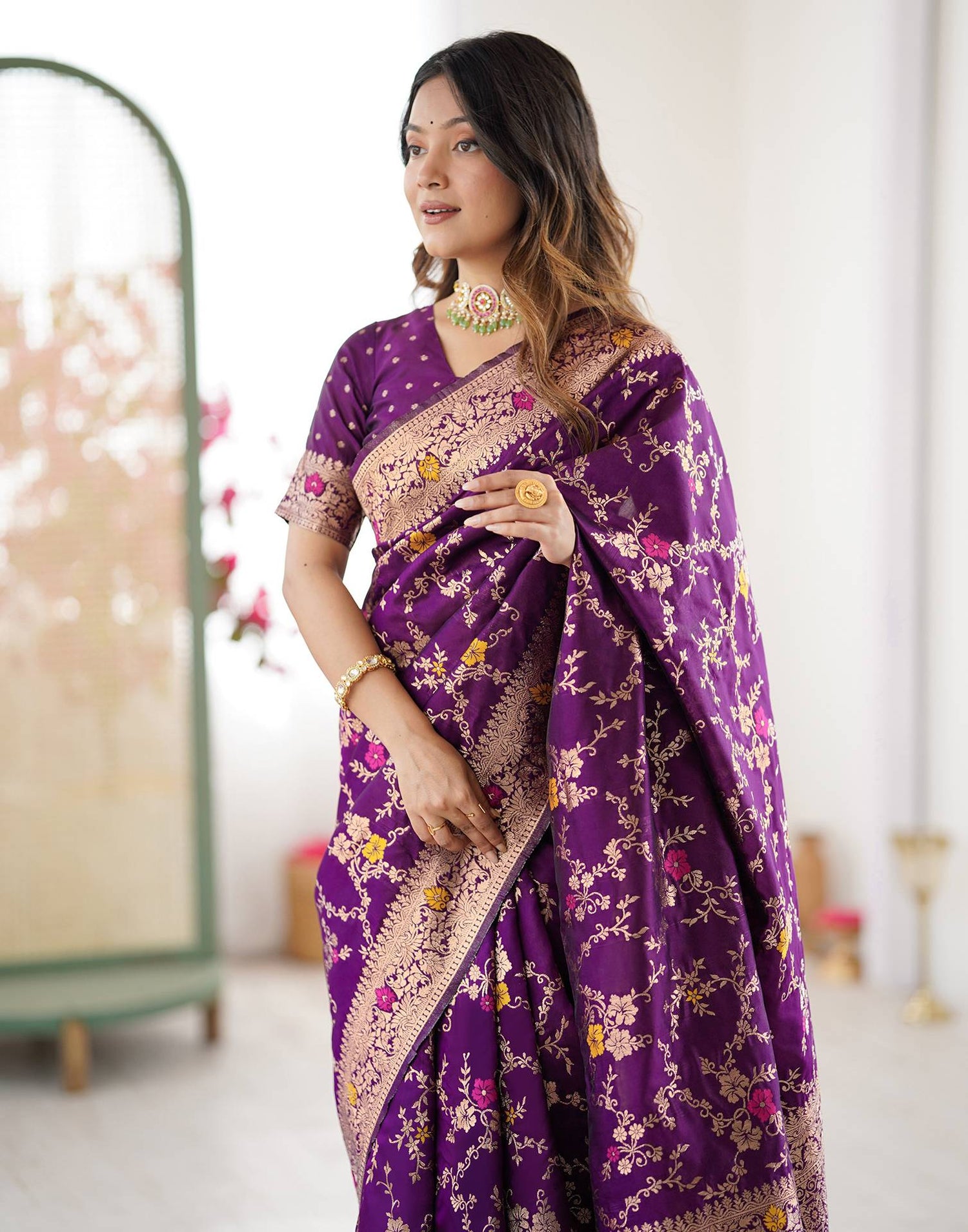 Dark Purple Silk Woven Banarasi Saree