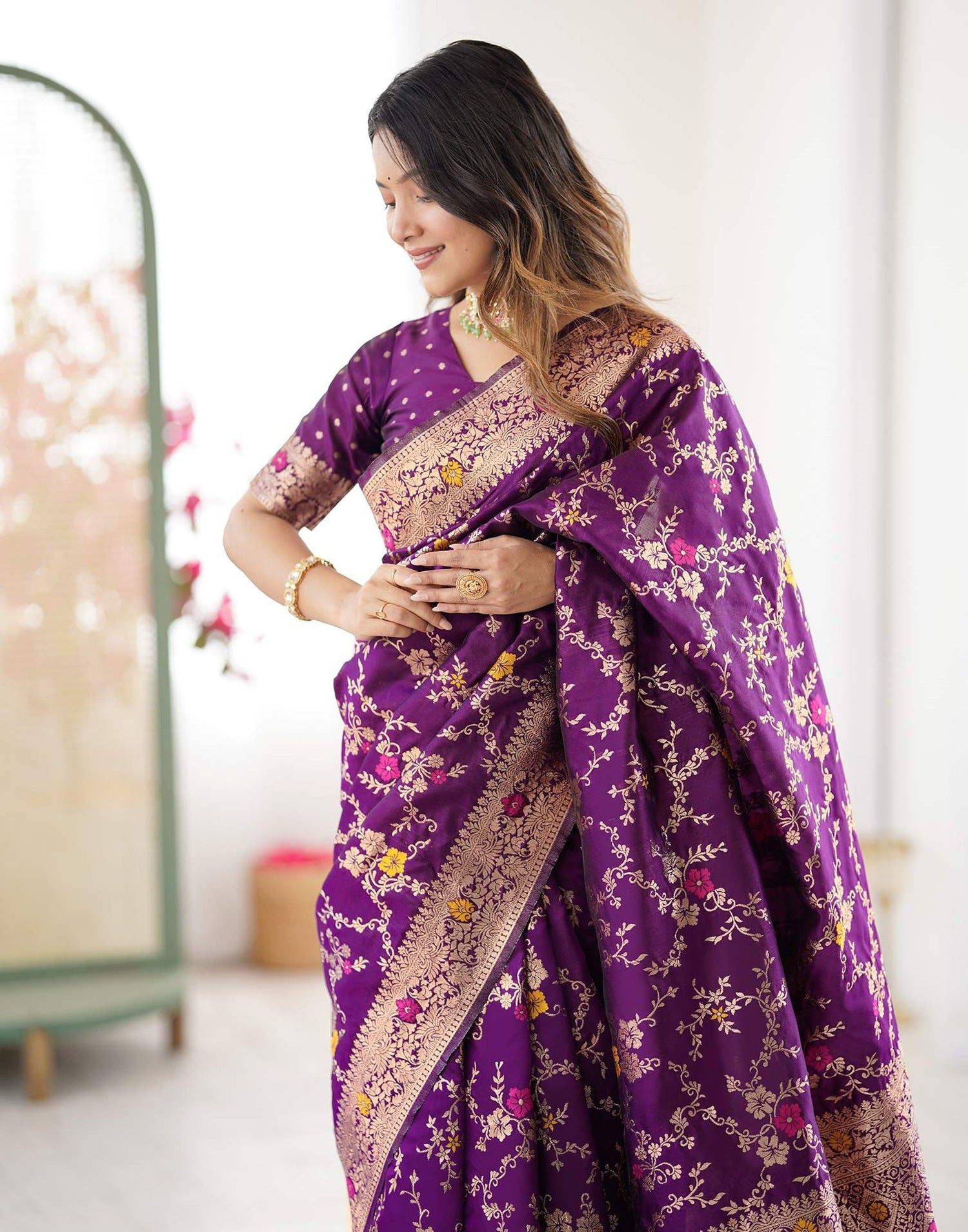 Dark Purple Silk Woven Banarasi Saree