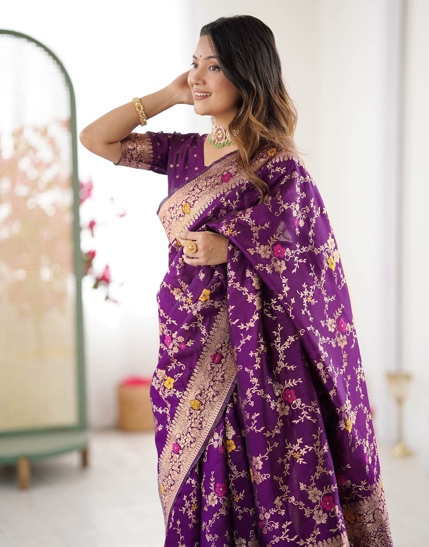 Dark Purple Silk Woven Banarasi Saree