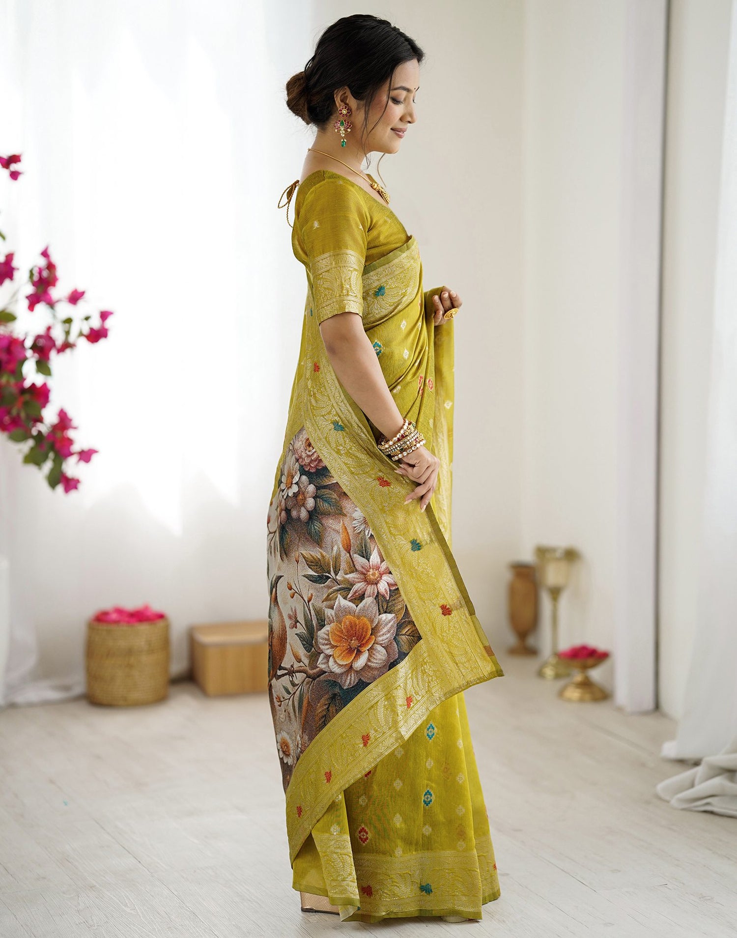 Mehndi Green Chanderi Cotton Woven Saree