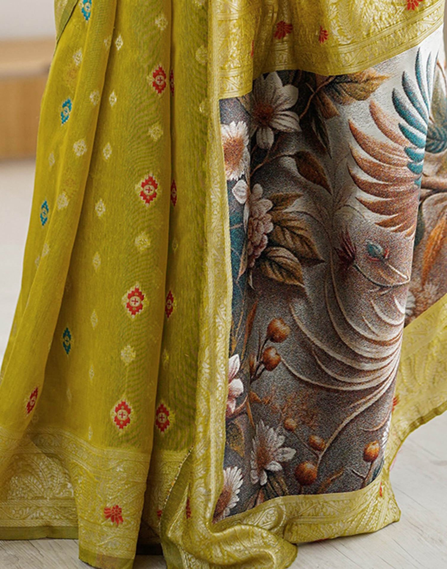 Mehndi Green Chanderi Cotton Woven Saree