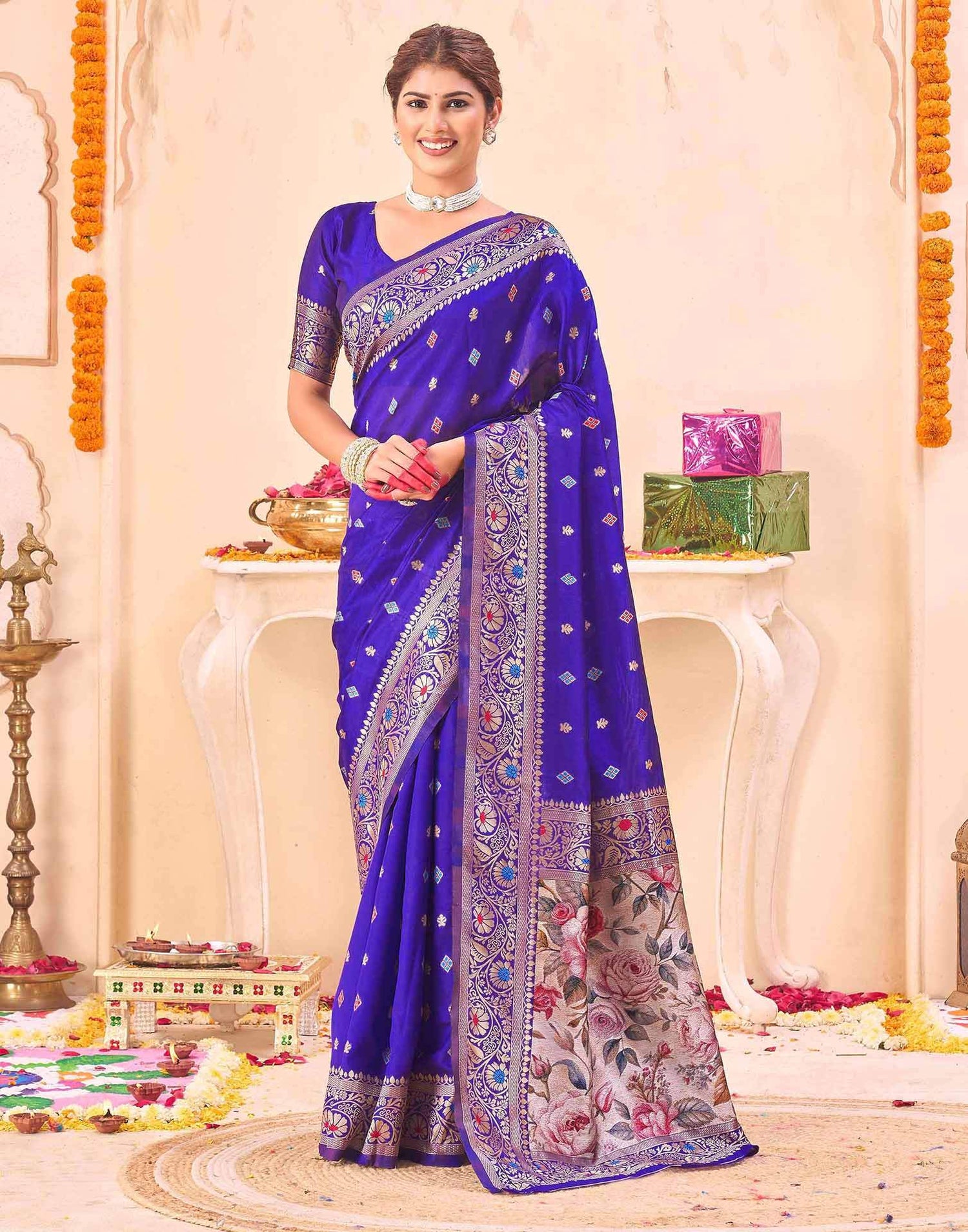 Violet Silk Woven Banarasi Saree