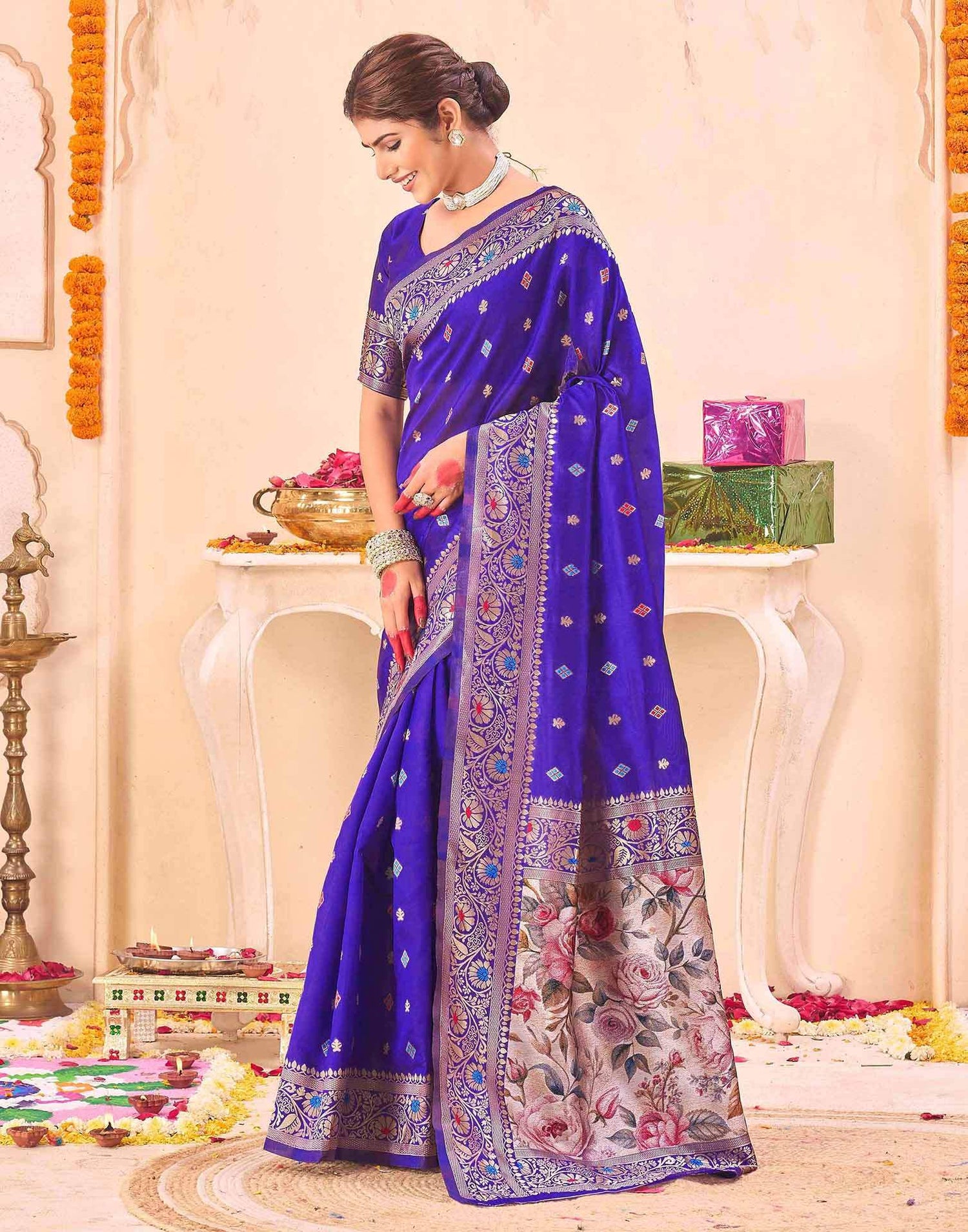 Violet Silk Woven Banarasi Saree