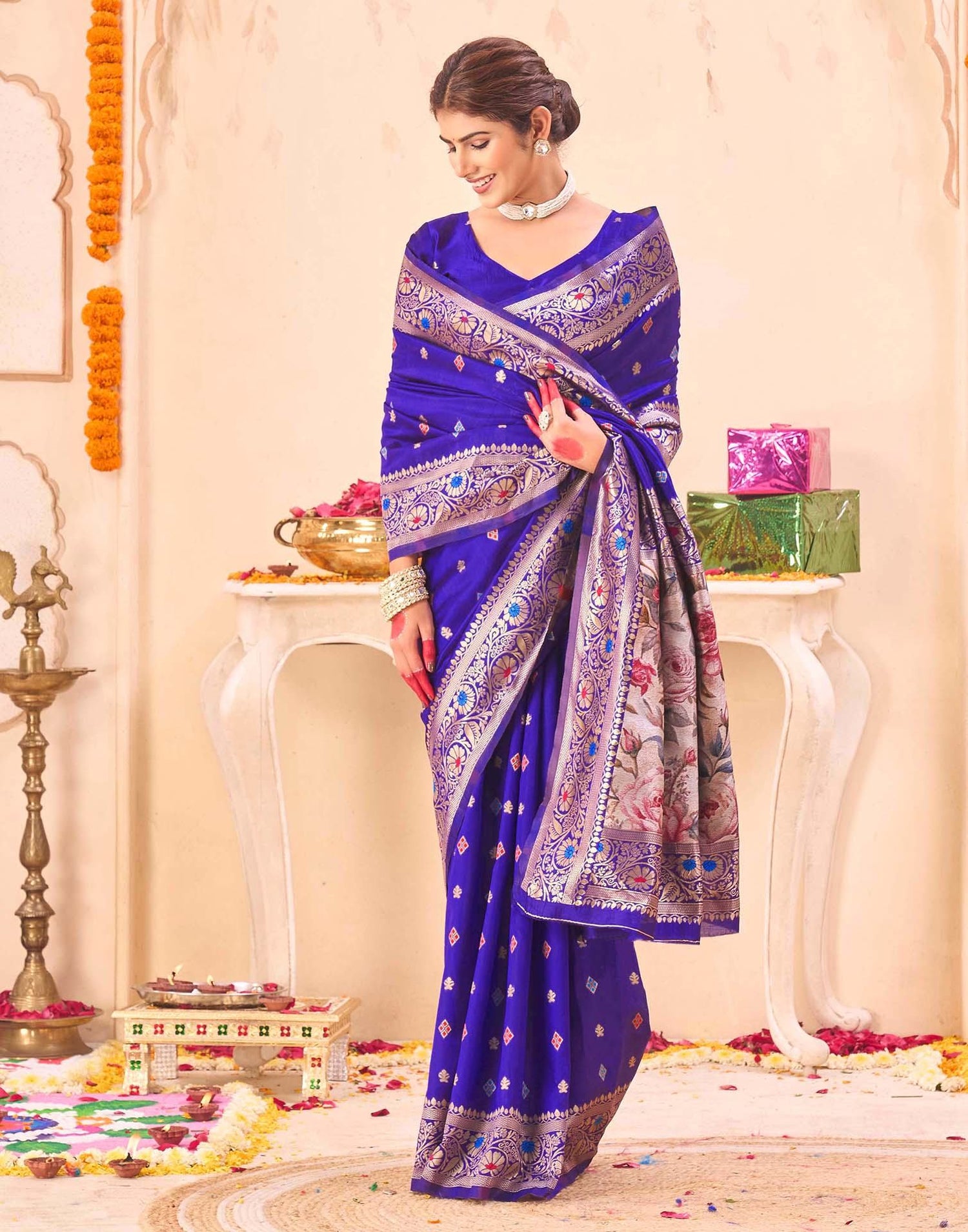 Violet Silk Woven Banarasi Saree