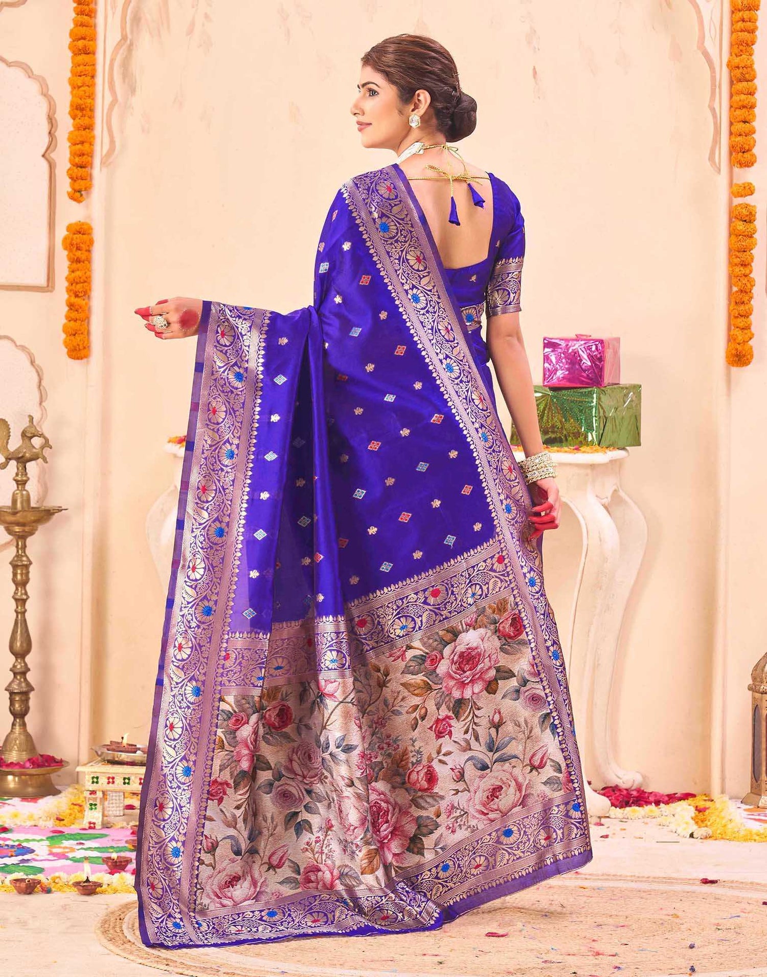 Violet Silk Woven Banarasi Saree