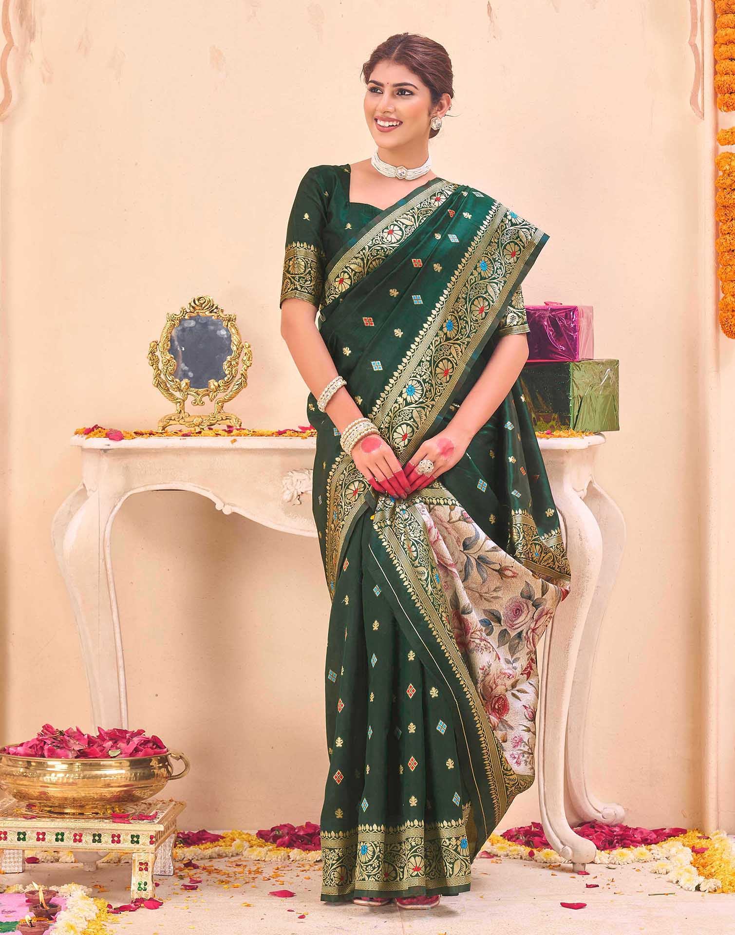 Green Silk Woven Banarasi Saree