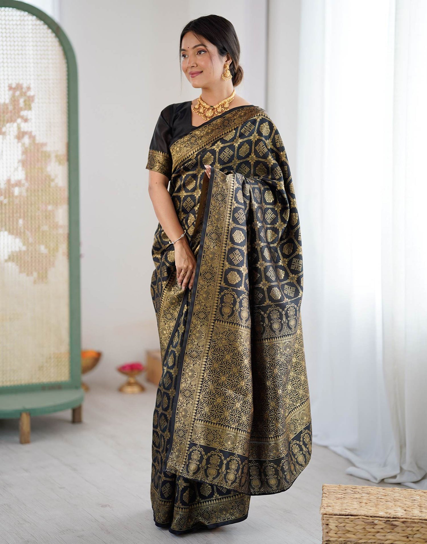 Black Silk Woven Saree