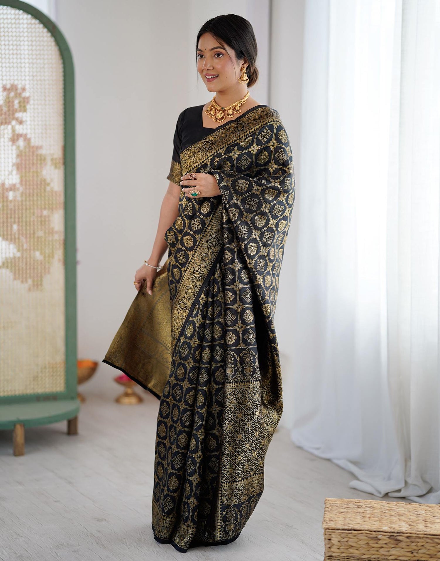 Black Silk Woven Saree