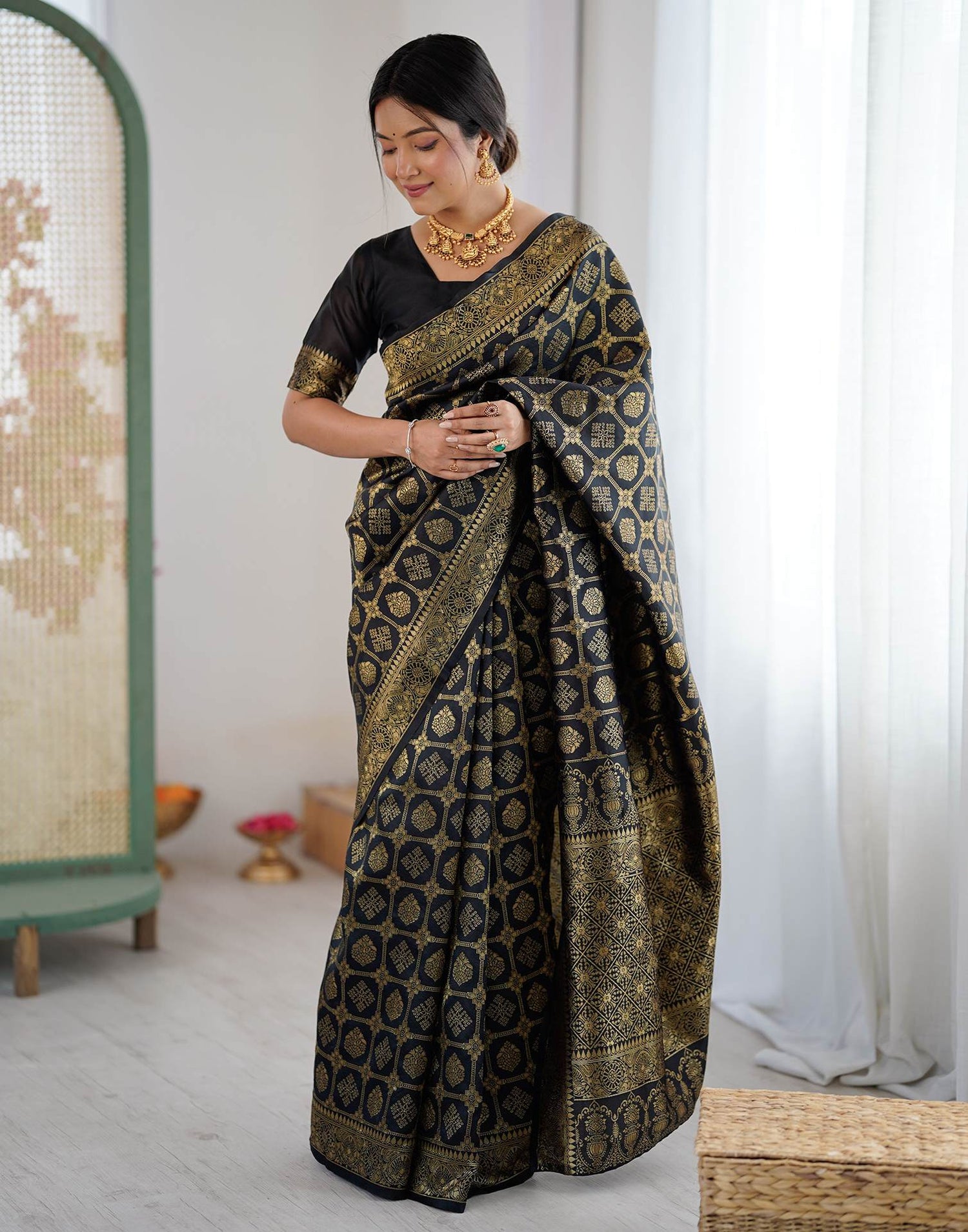 Black Silk Woven Saree