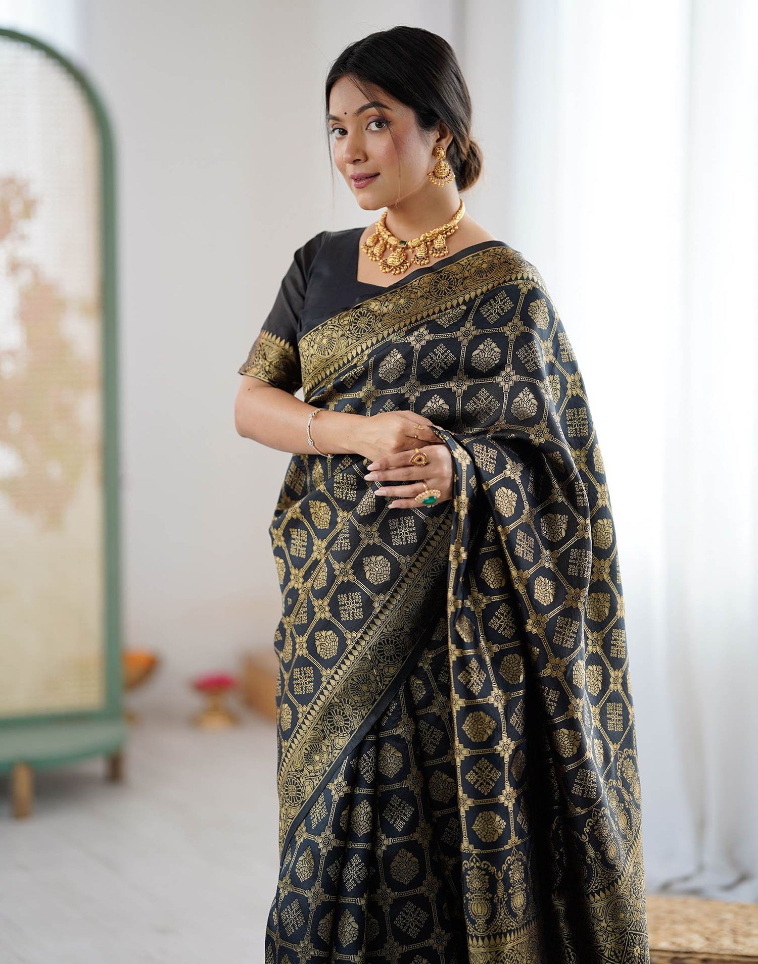 Black Silk Woven Saree