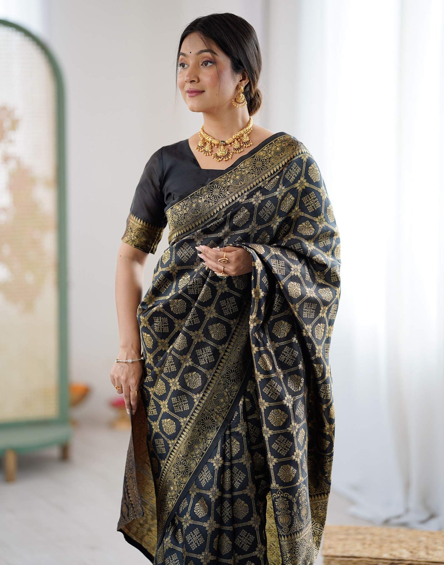 Black Silk Woven Saree