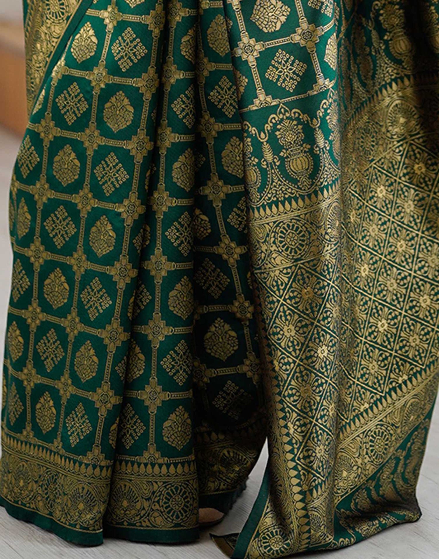 Bottle Green Silk Woven Saree