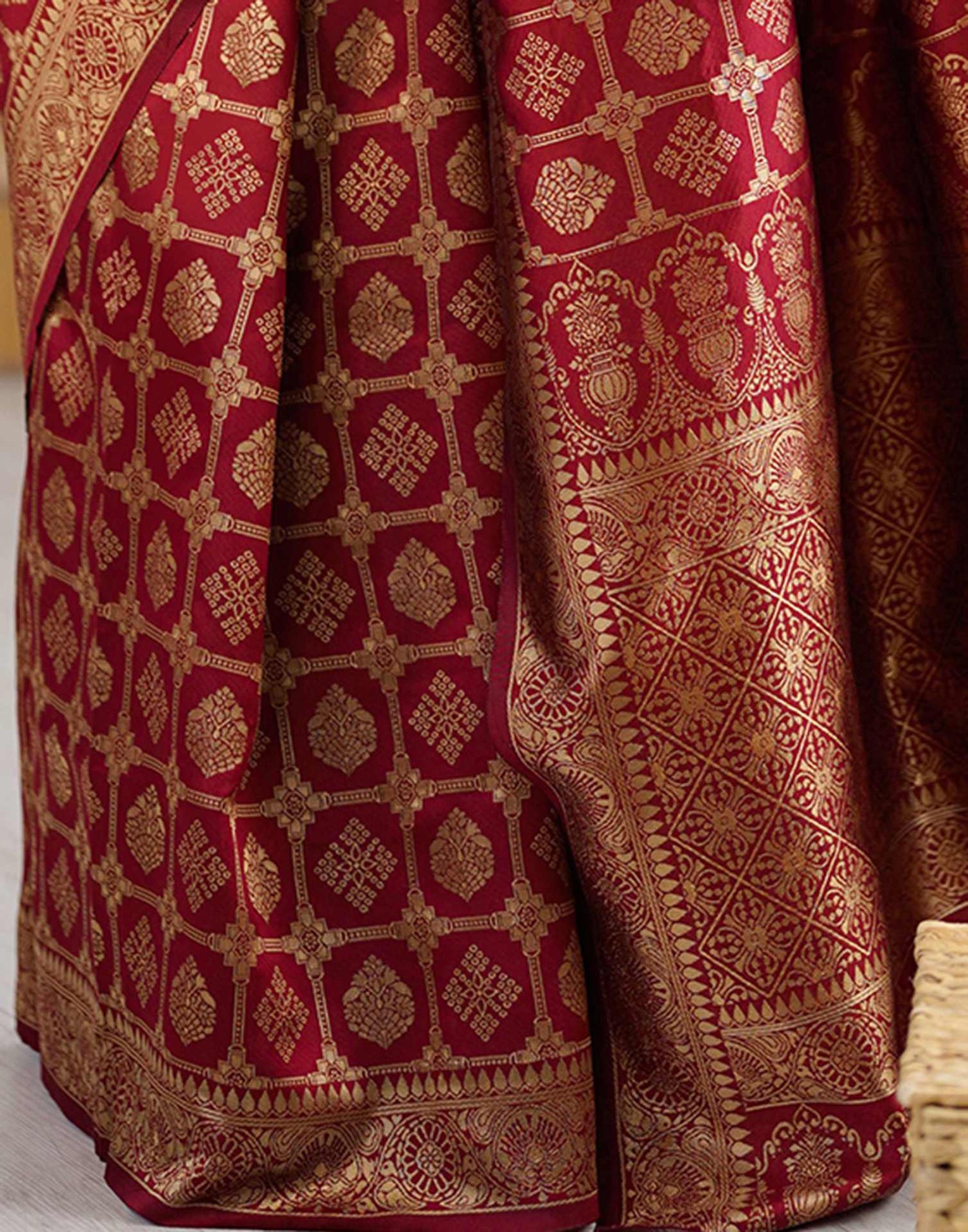 Maroon Silk Woven Saree