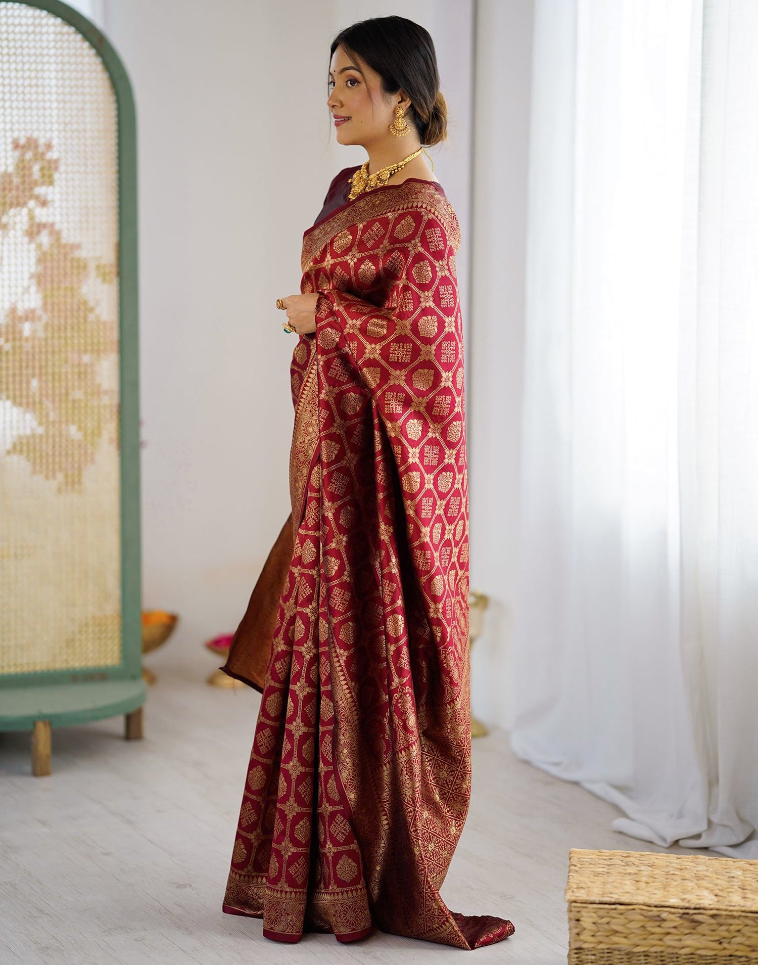 Maroon Silk Woven Saree