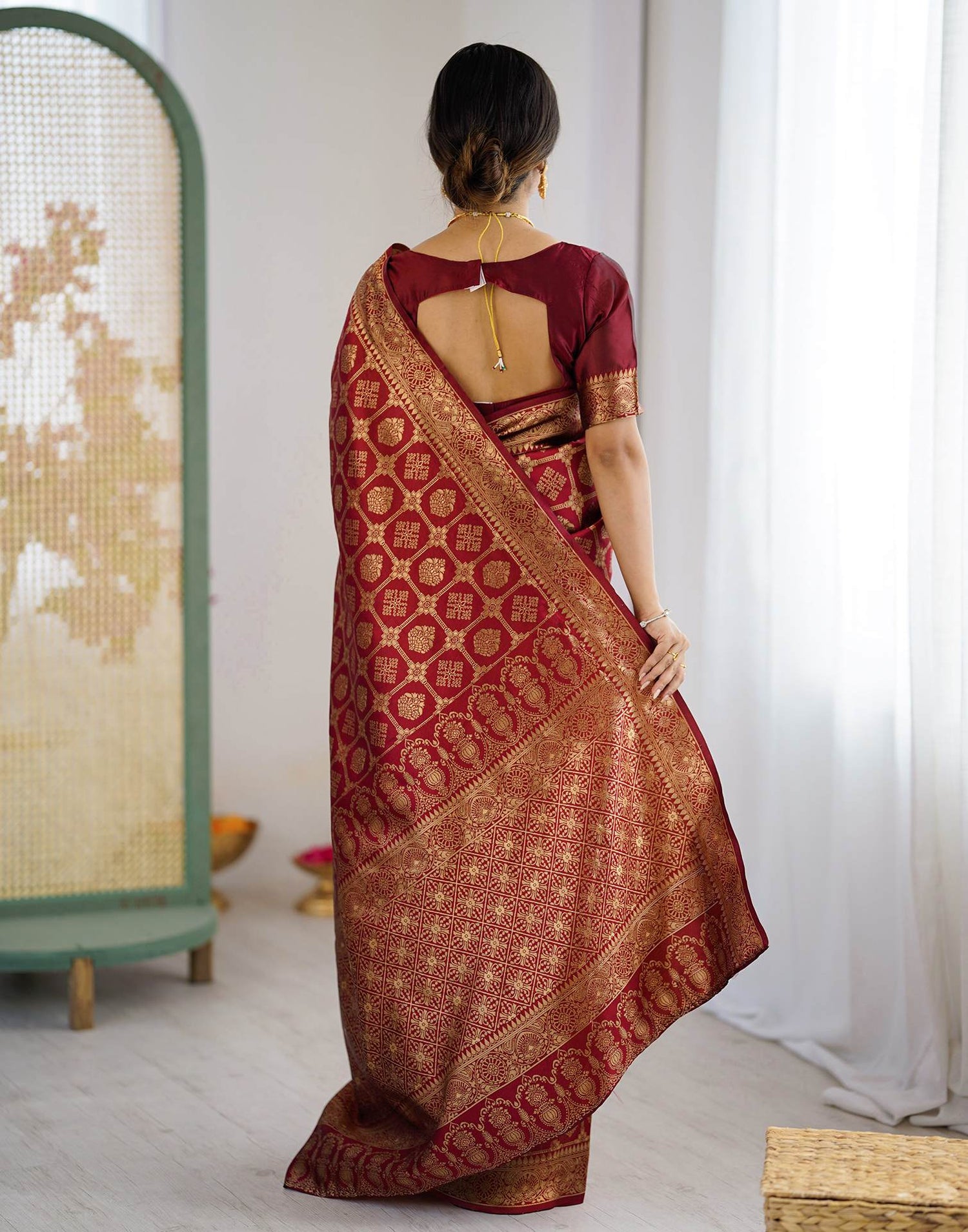 Maroon Silk Woven Saree