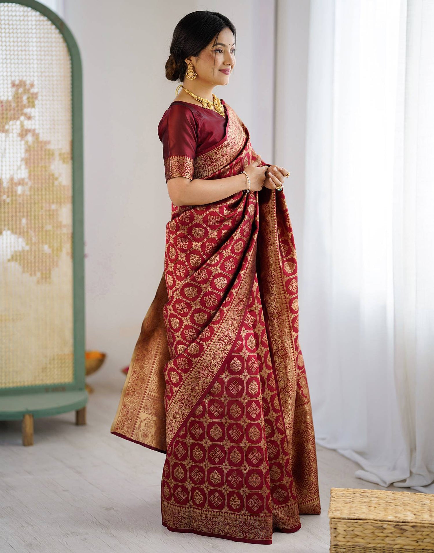 Maroon Silk Woven Saree