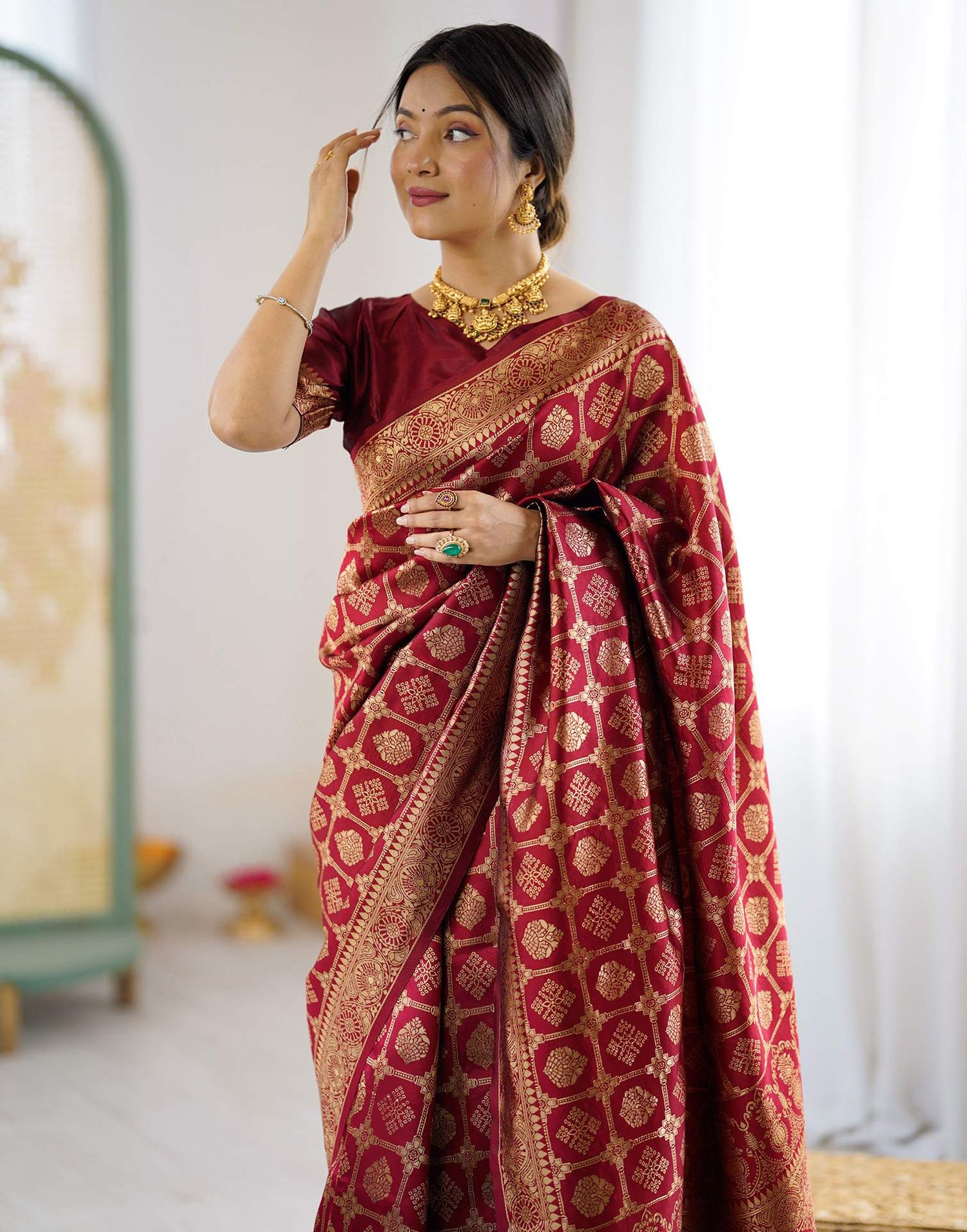 Maroon Silk Woven Saree