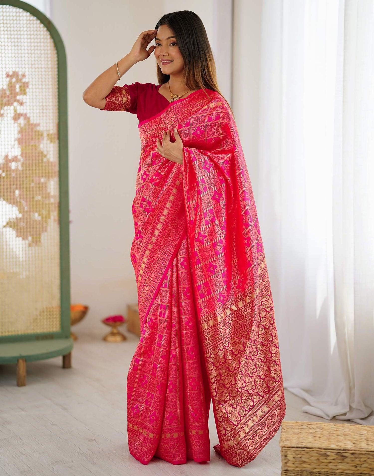 Pink Silk Woven Saree