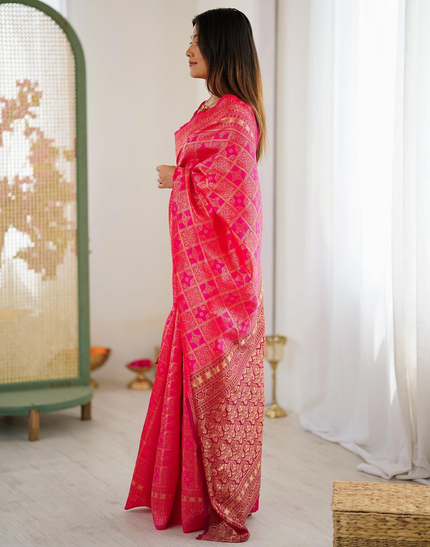 Pink Silk Woven Saree